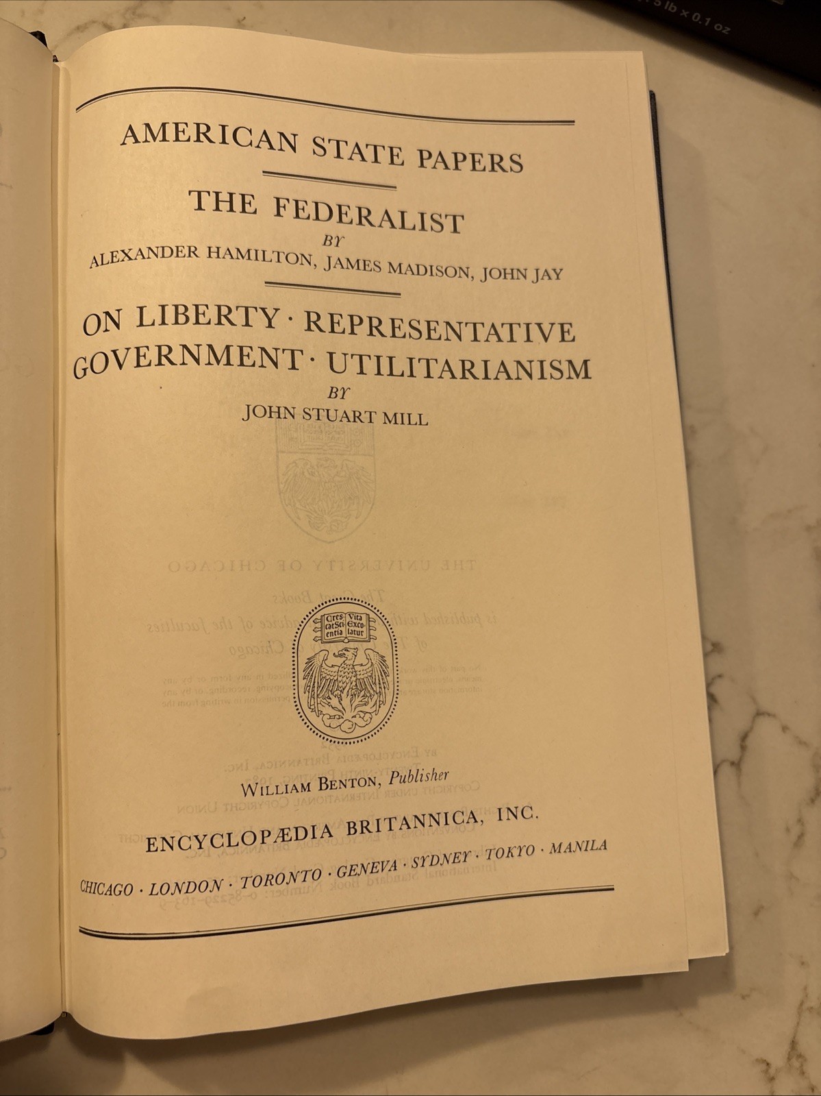 American State Papers: the Federalist Book, by J. S. Mill, 1987 HC EUC