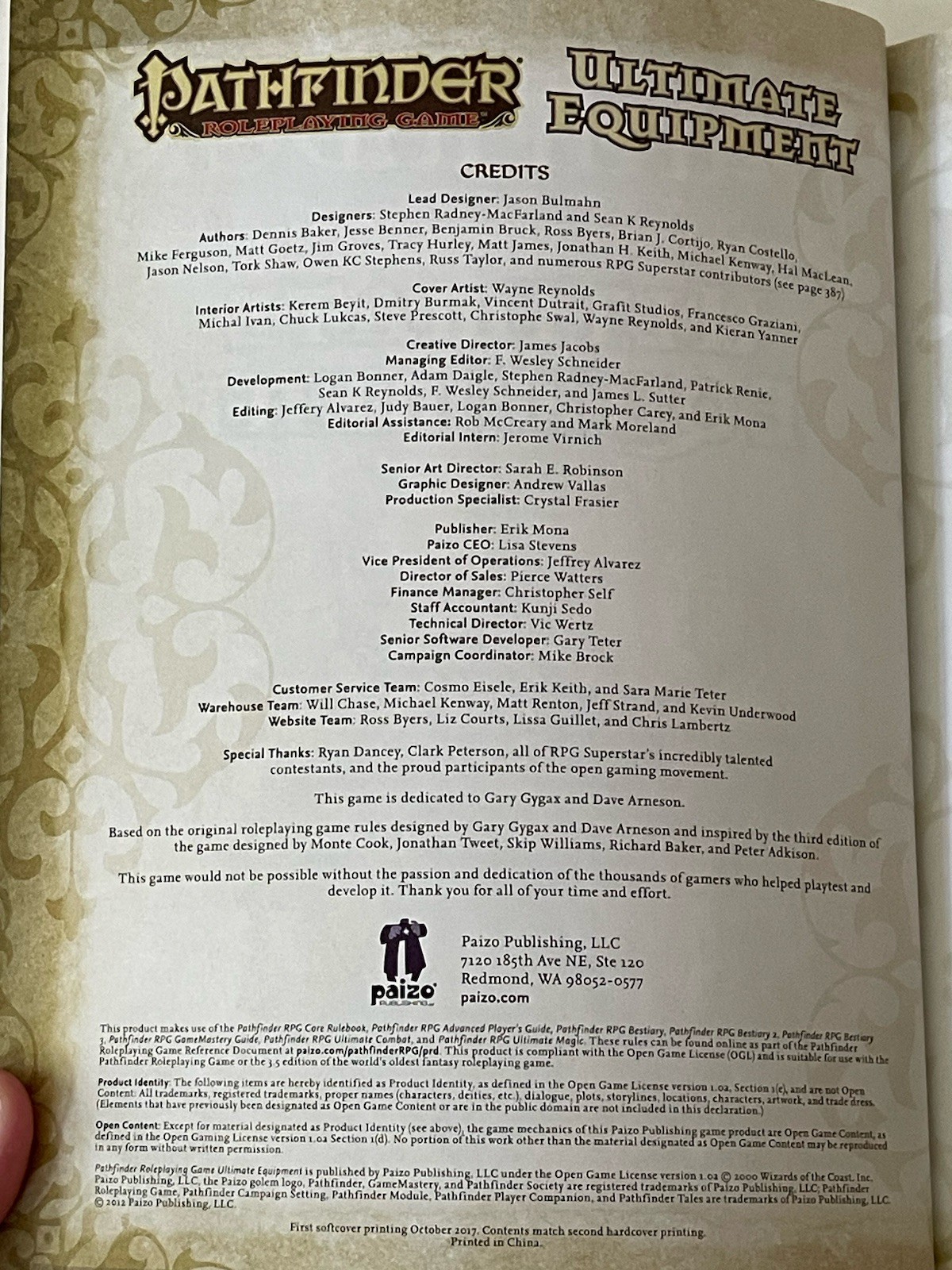 Paizo Pathfinder Roleplaying Game Ultimate Equipment Pocket Paperback Book