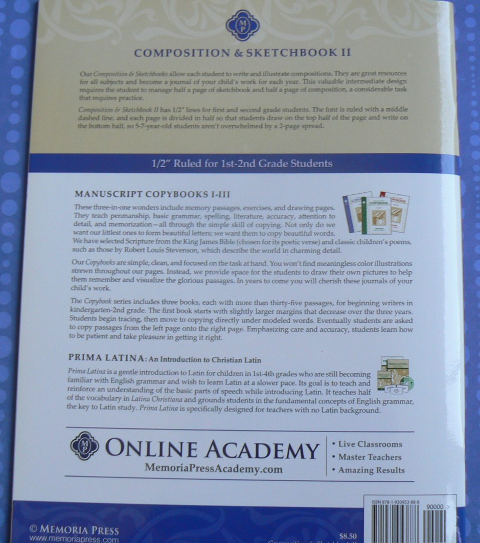 Memoria Press : Composition & Sketchbook II for 1st-2nd grade,Blank copybook pgs