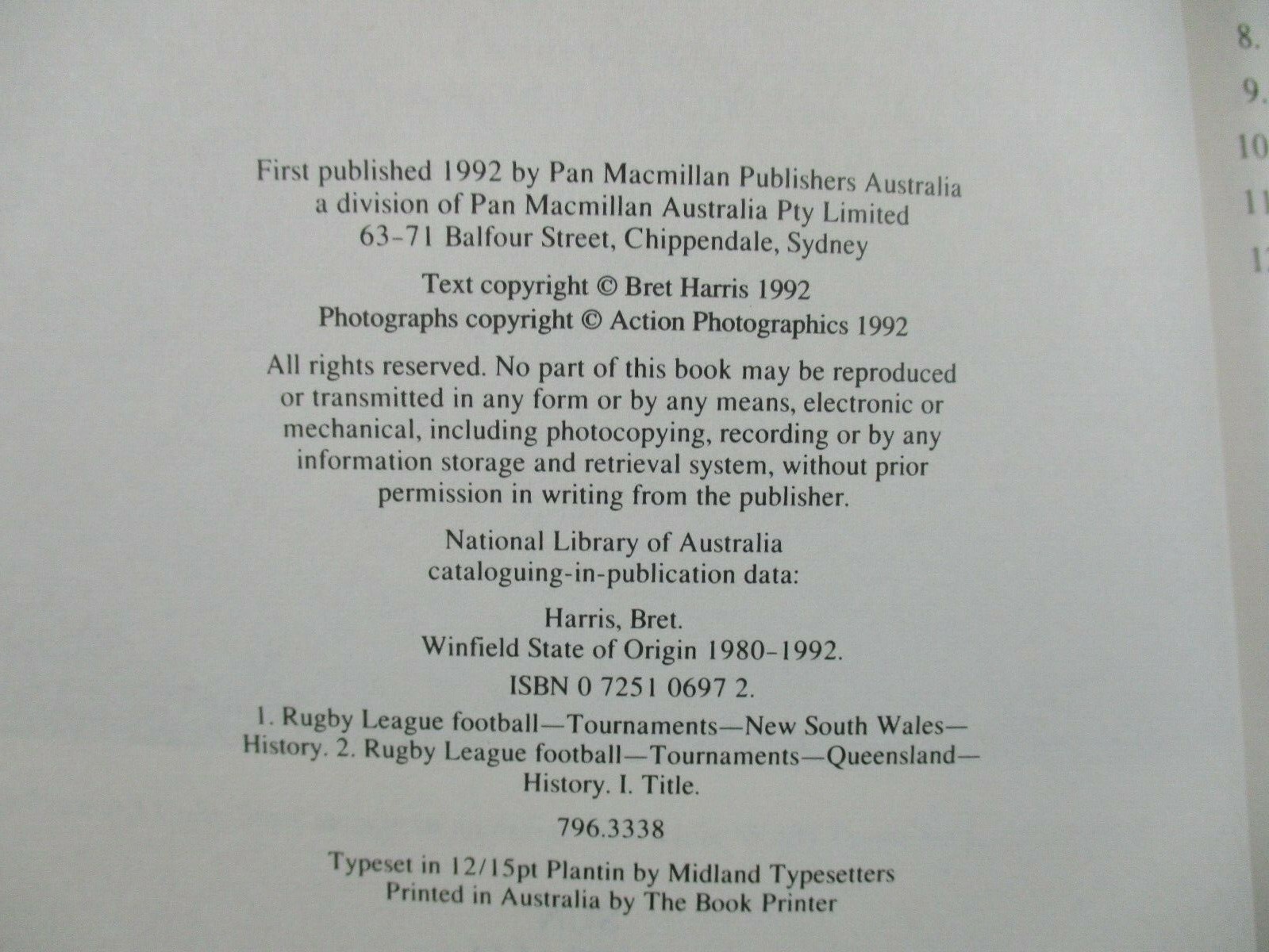 Winfield State Of Origin 1980-1991 – Brett Harris – Large Paperback Rugby