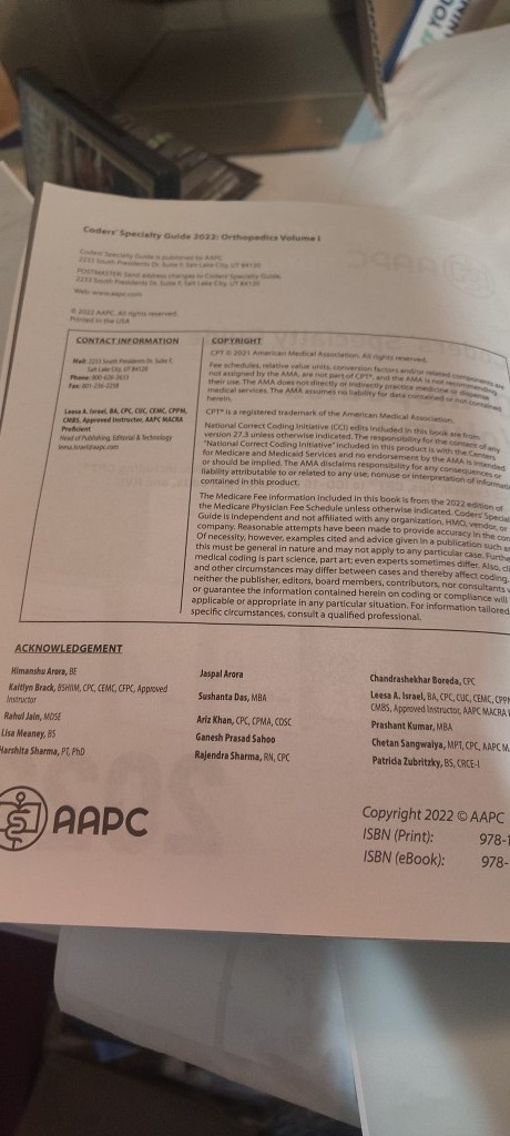 2022 AAPC coders specialty guide orthopedics volume 1 book