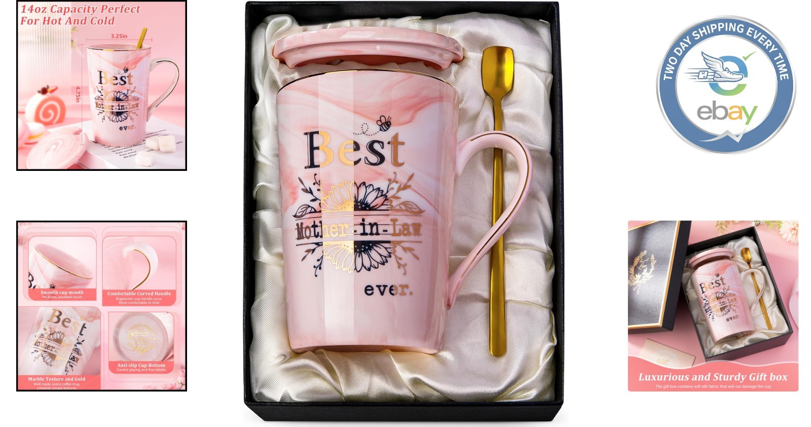 Elegant 14oz Ceramic Coffee Mug with Gold Print – Perfect for Mom’s Birthday