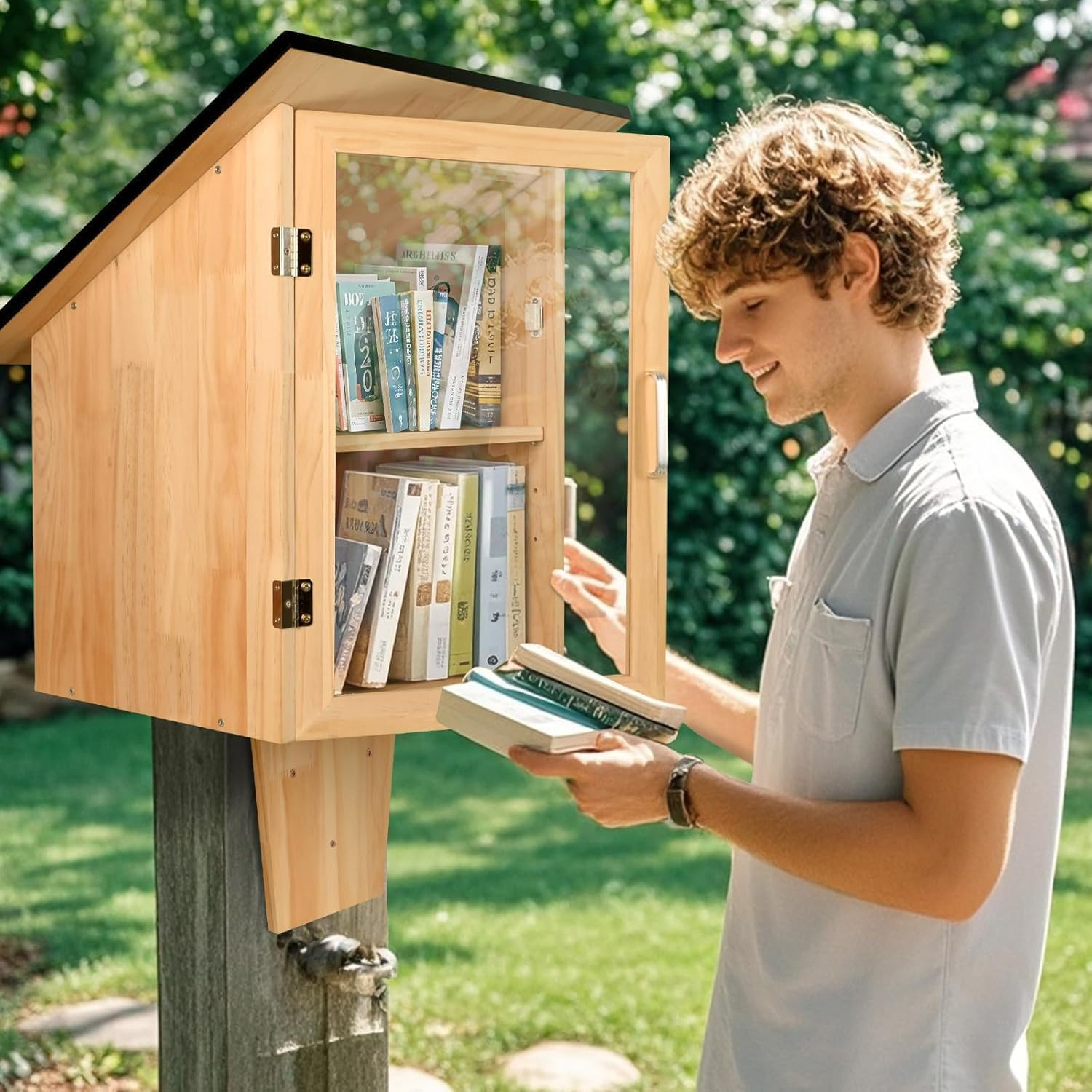 Outdoor Library Book Box, Double Little Library for Sharing Books, DIY Storage W