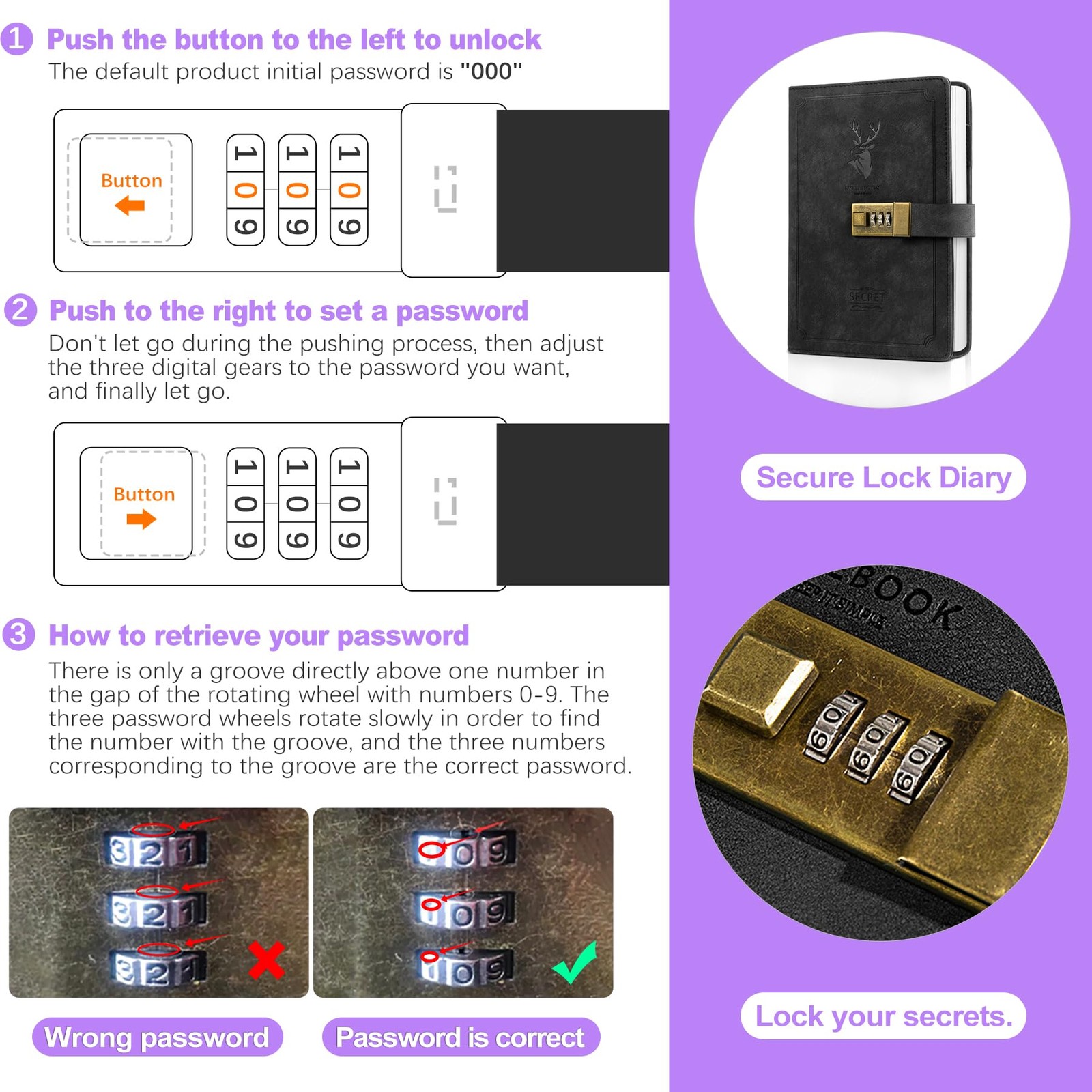 ZeriLion 240 Pages A5 Lock Journal Retro PU Leather Locking Diary Notebook – …