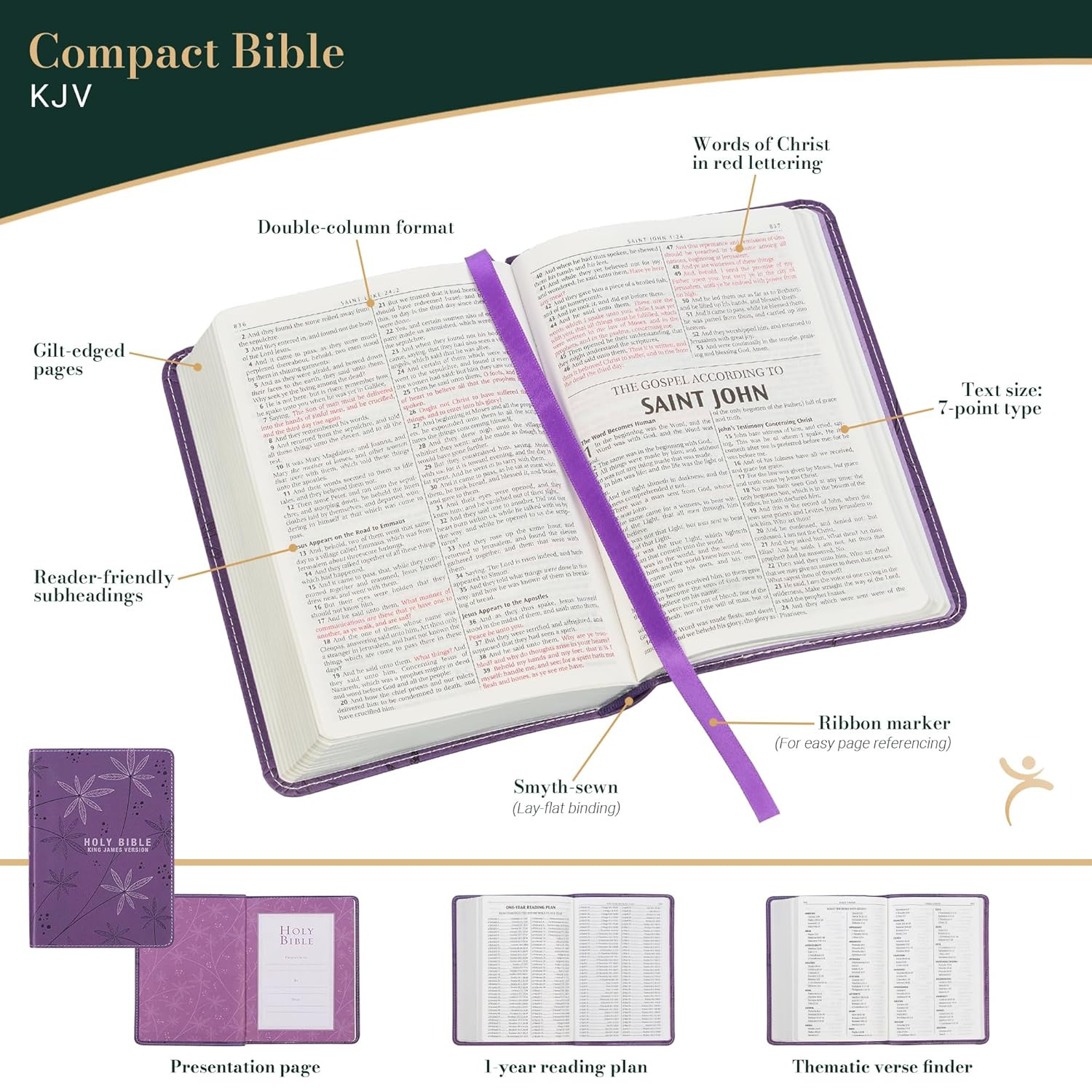 KJV Holy Bible, Compact Faux Leather Red Letter Edition – Ribbon Marker, King
