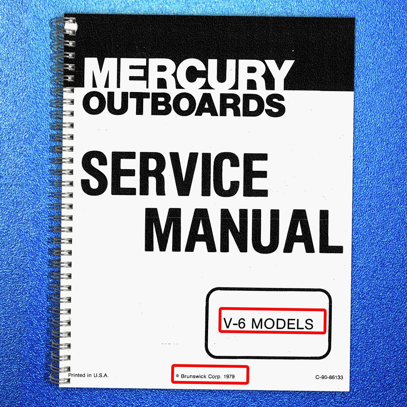MERCURY V-6 OUTBOARD SERVICE MANUAL yr 1979 – BINDER – JACKET – XL FOLDOUT PAGES