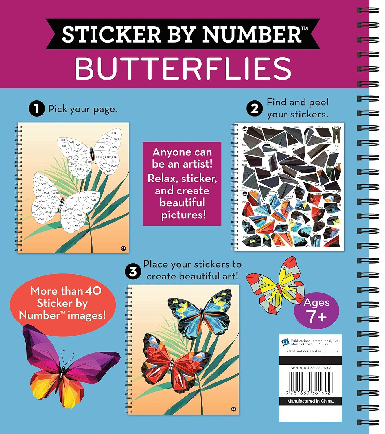 Brain Games – Sticker by Number: Butterflies – 2 Books in 1 (42 Images to Sticke