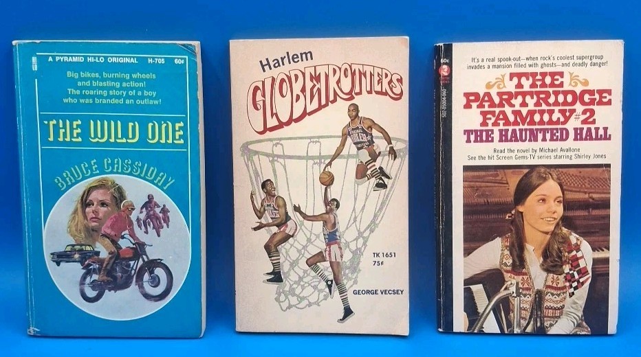 3 Paperback Books 1970 The Wild One-Harlem Globetrotters-The Partridge Family
