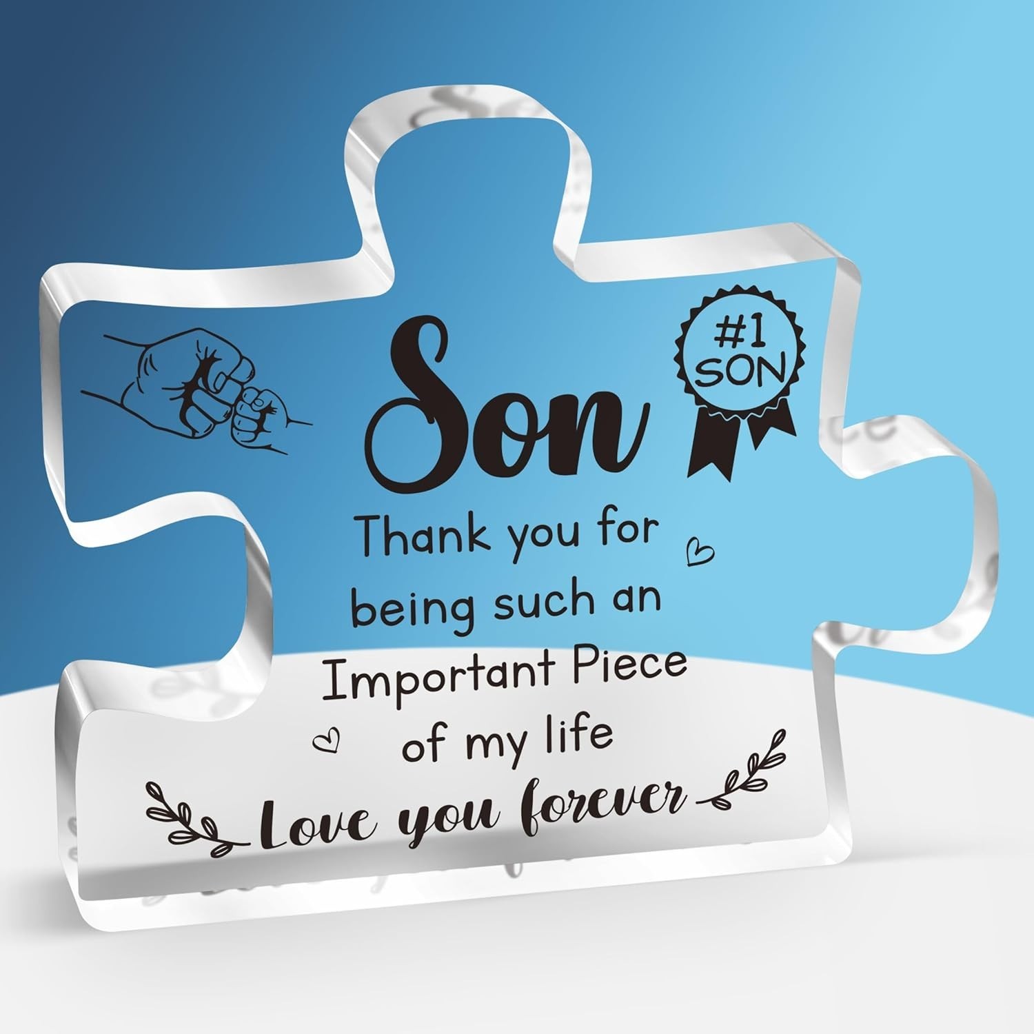 Stylish Tabletop Decoration – Engraved Puzzle Block for Son (3.9×3.3 in)