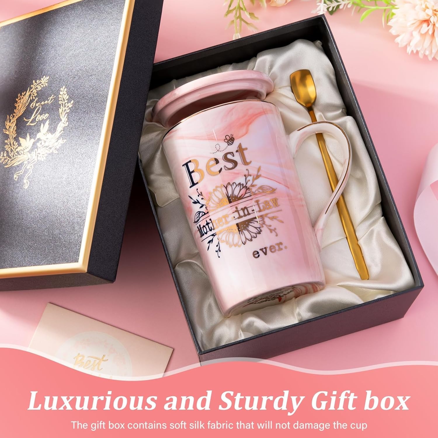 Elegant 14oz Ceramic Coffee Mug with Gold Print – Perfect for Mom’s Birthday