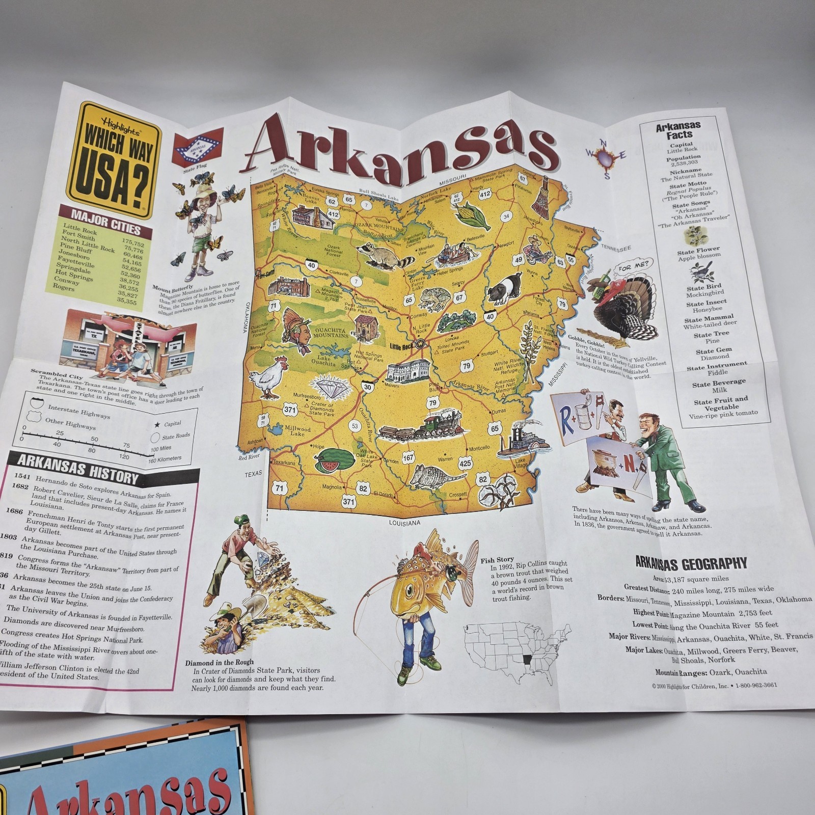 Highlights Which Way USA? Arkansas Illustrated Paperback Puzzle Book With Map