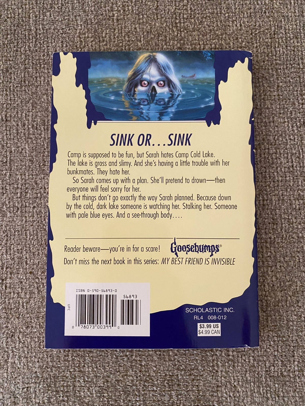 LN 1st print Goosebumps #56 The Curse of Camp Cold Lake w/att bookmark & cards