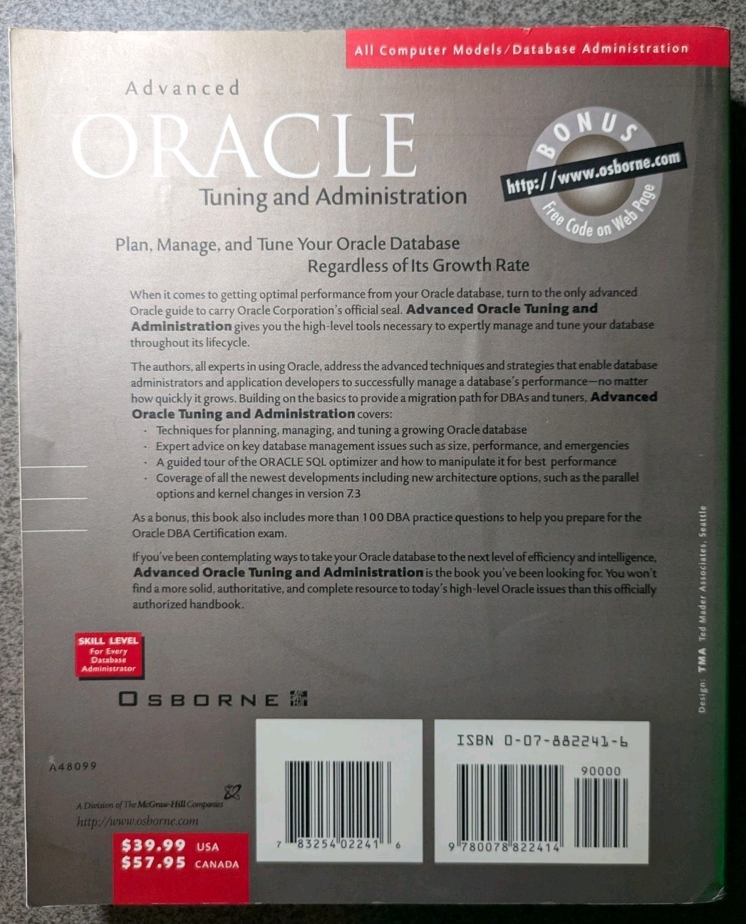 Advanced Oracle Tuning & Administration Book + CD Osborne McGraw-Hill 1997