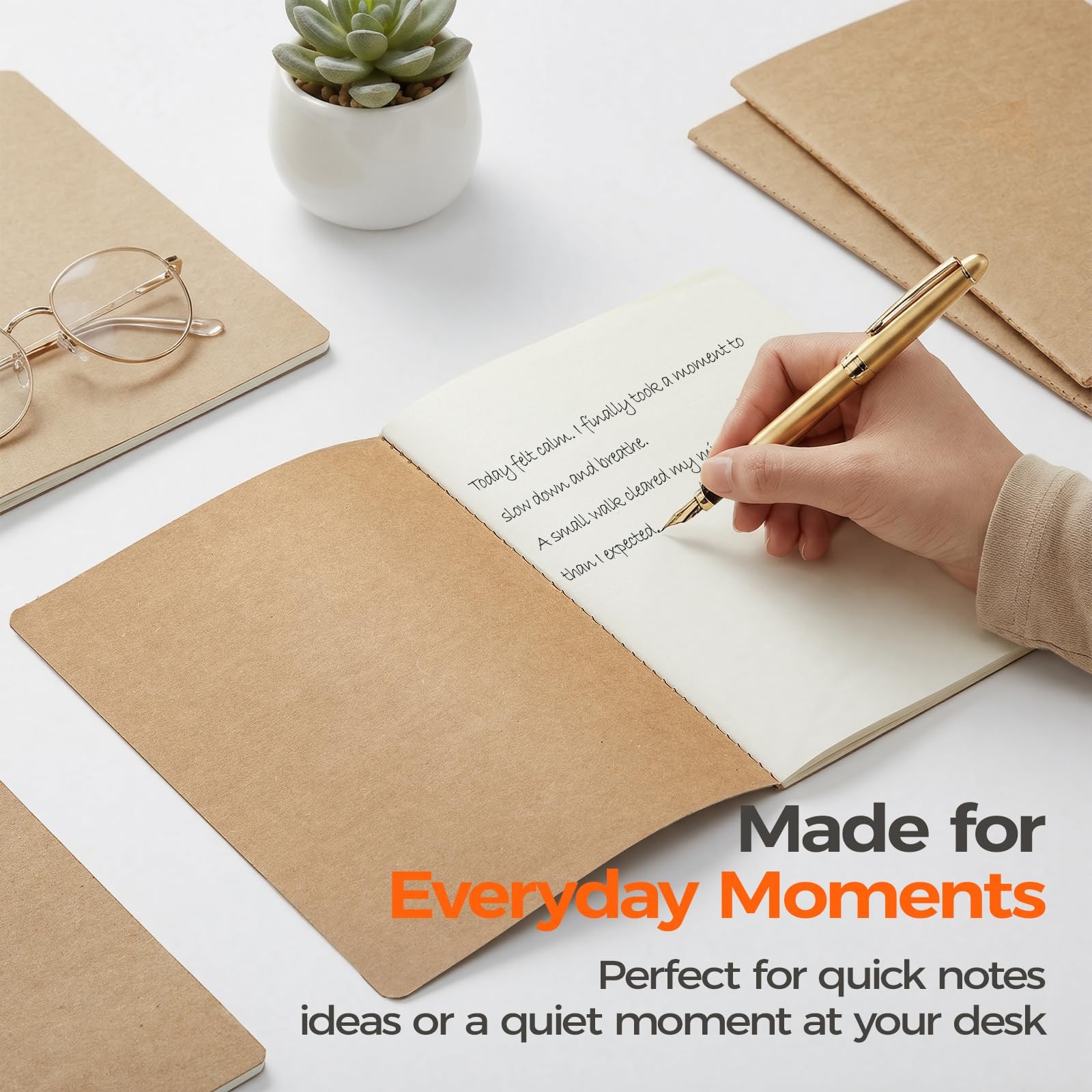 5 Pack Kraft A5 Notebooks Blank Journals 60 Pages Smooth Writing Softcover