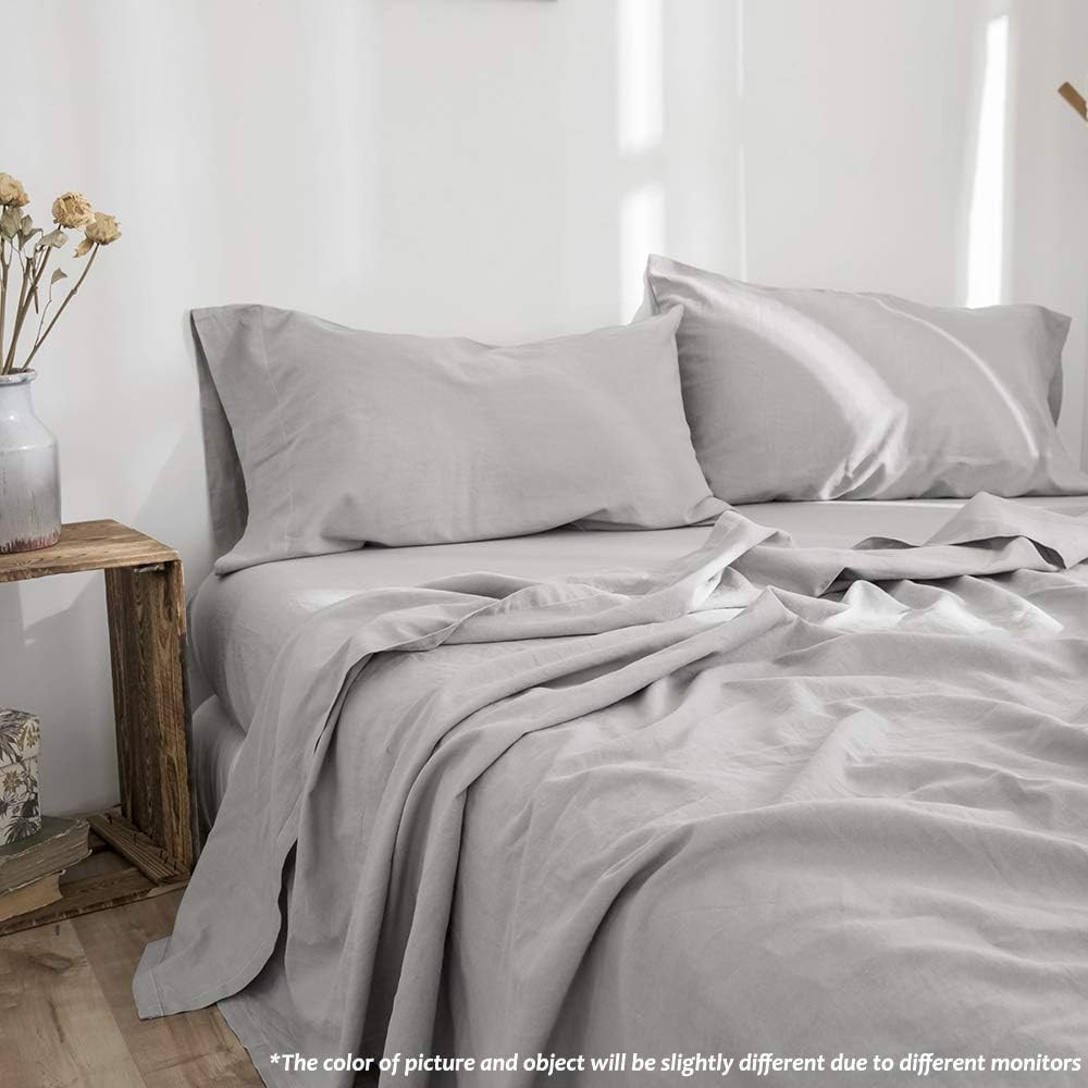 Simple&Opulence Belgian Linen Sheet Set Solid Color – 4 Pieces (1 Flat Sheet, 1