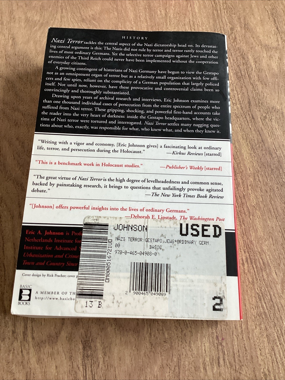 Nazi Terror Eric A. Johnson Paperback Excellent