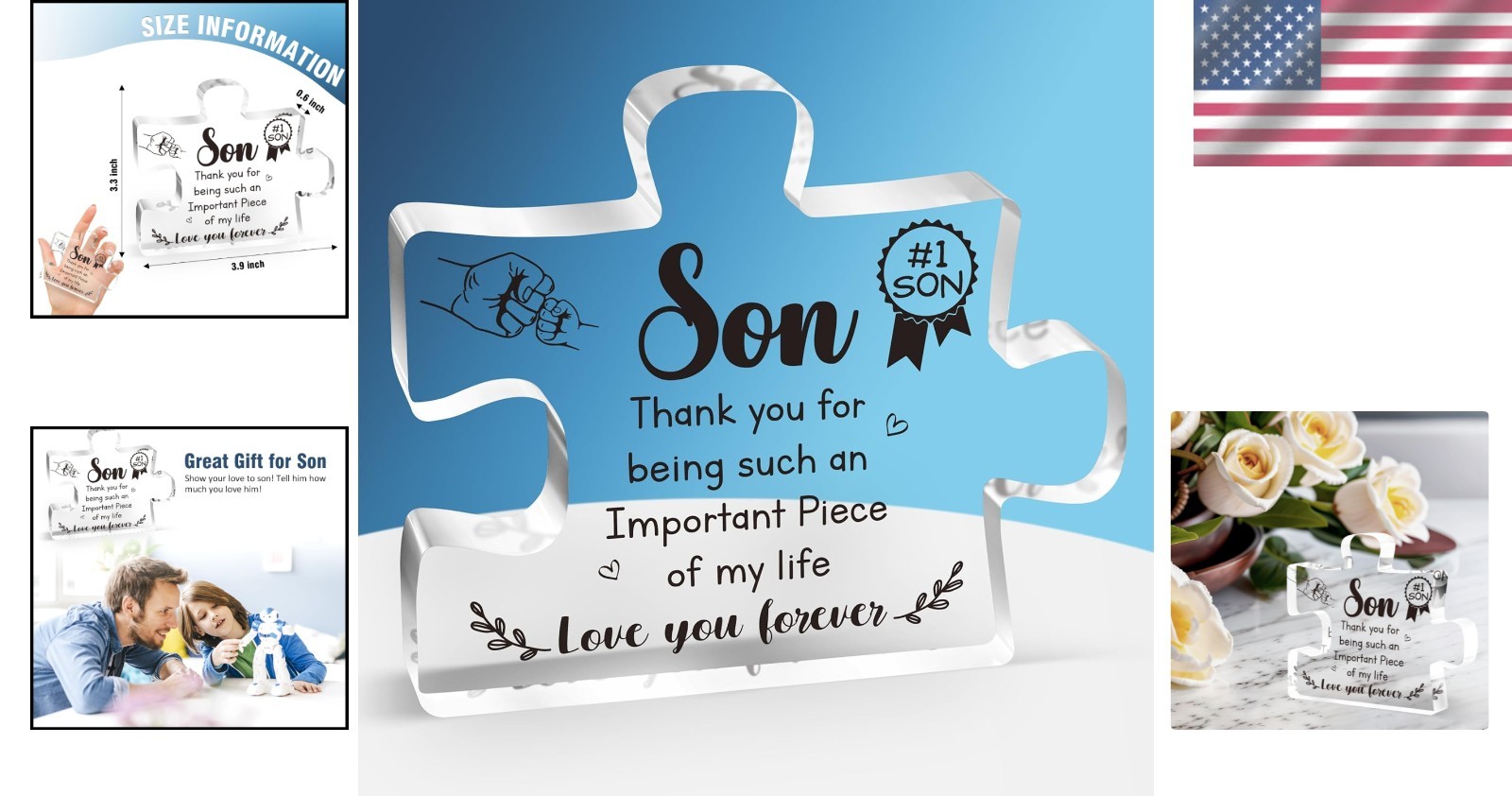 Stylish Tabletop Decoration – Engraved Puzzle Block for Son (3.9×3.3 in)
