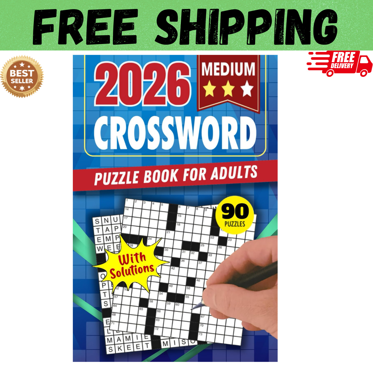 Medium Crossword Puzzle Book for Adults: 90 Puzzles – Fun and Focused Challenges