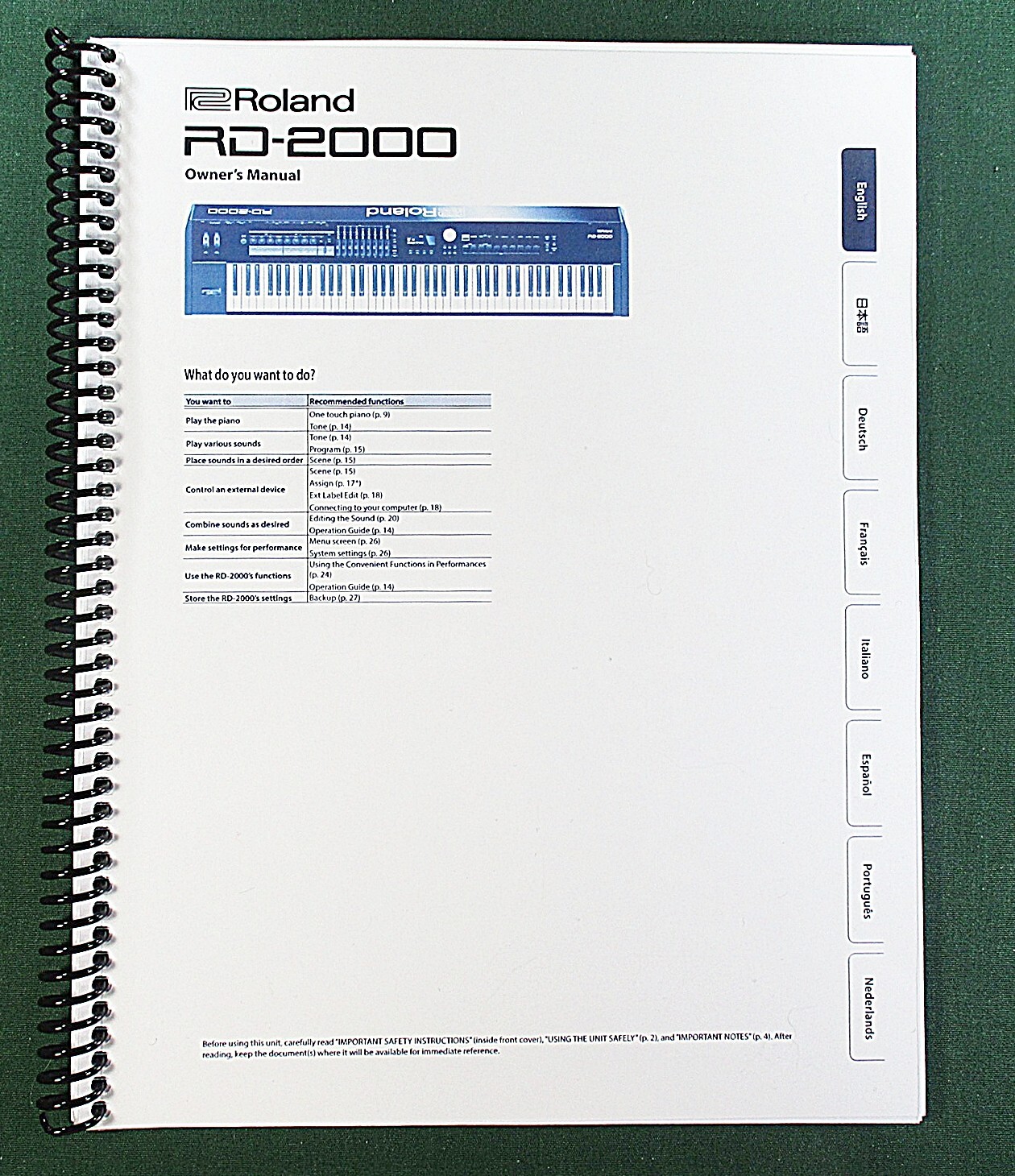 Roland RD-2000 Owner’s Instruction Manual: 28 Pages & Protective Covers!