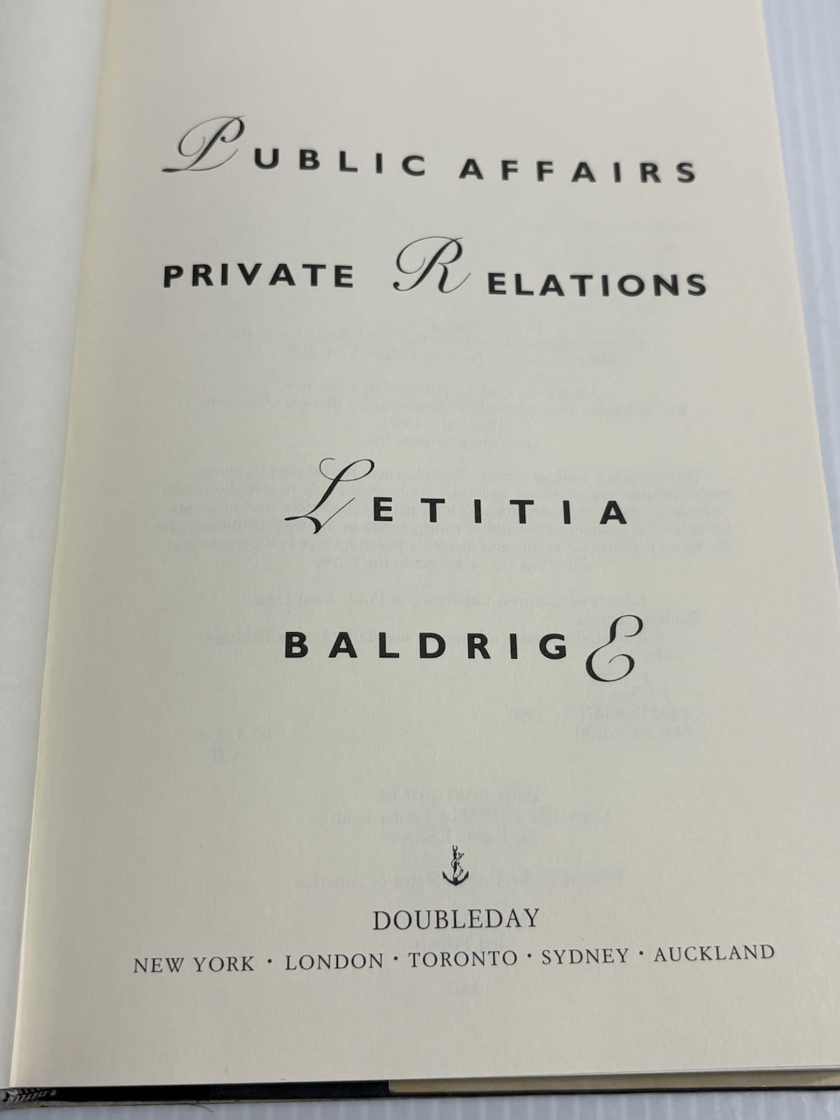 1990 1st Edition Public Affairs Private Relations Letitia Baldridge HC Book