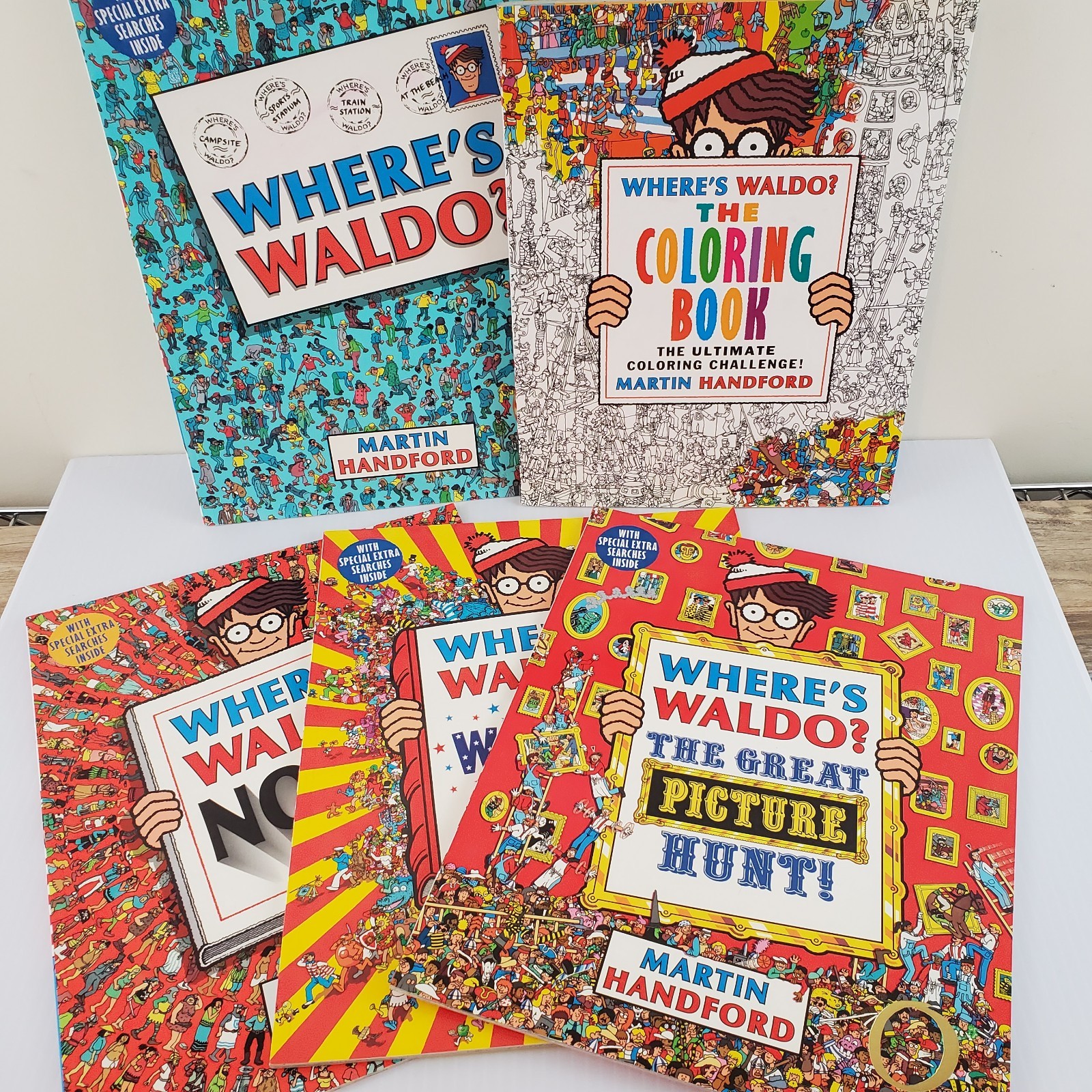 Lot of 4 Where’s Waldo Search Books & Coloring Book by Martin Handford (Unused)