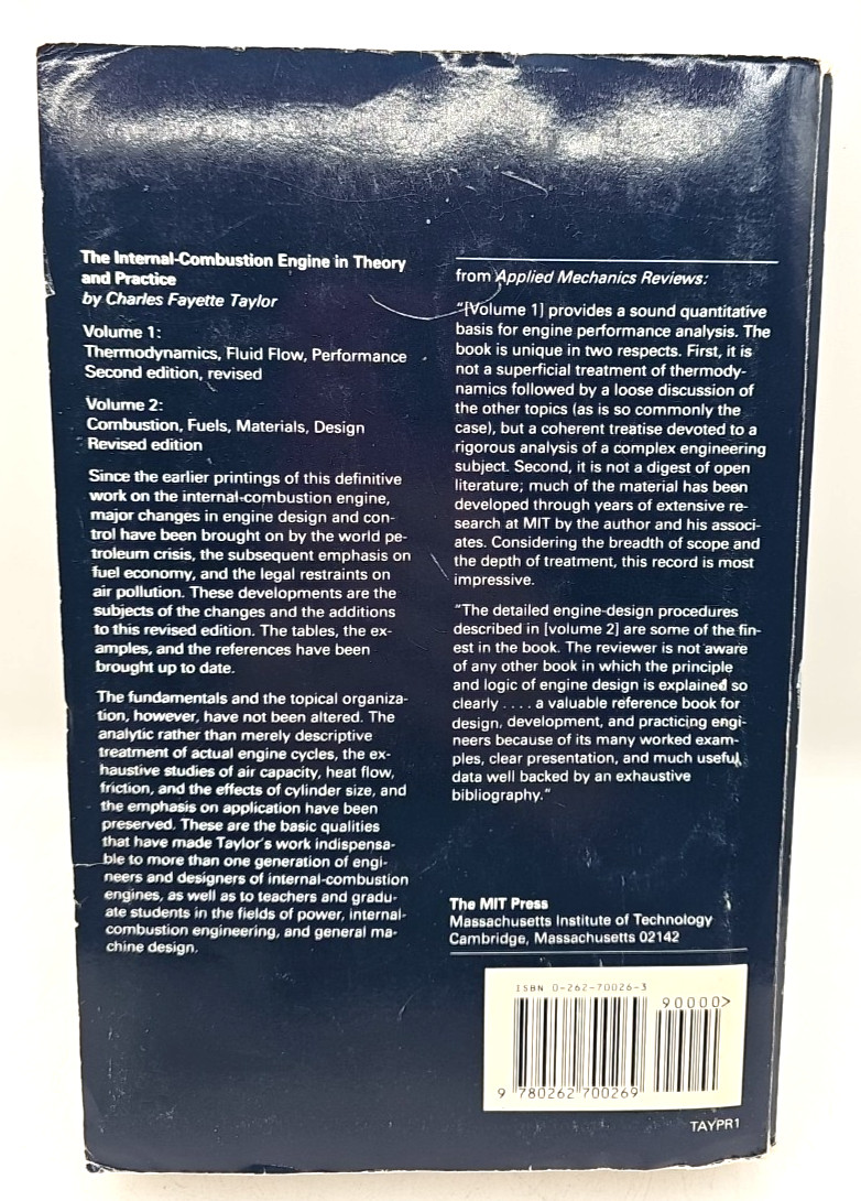 The Internal Combustion Engine In Theory And Practice Volumes 1 & 2 w/ 4 Inserts