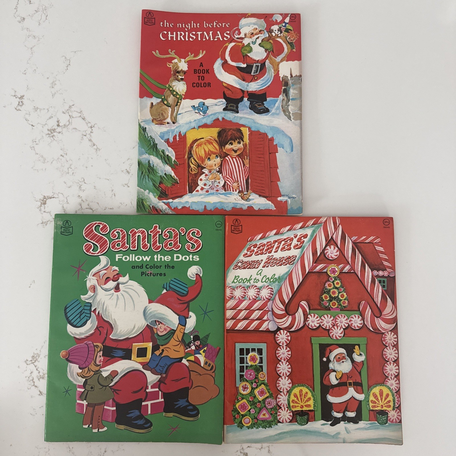 Lot of 3 Vintage Santa Christmas Coloring Books – Rand McNally – Unused