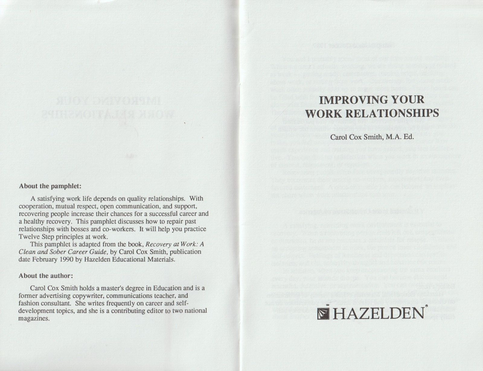 Improving Your Work Relationships, Carol Cox Smith, Alcoholics Anonymous related