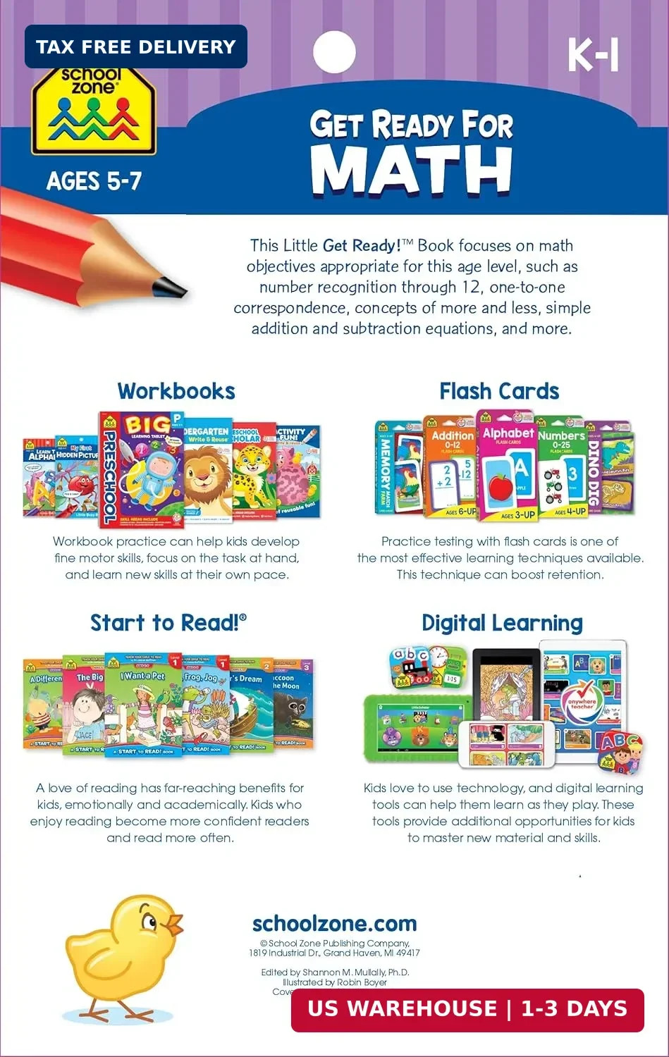 School Zone Get Ready for Math Workbook: 48 Pages, Kindergarten, 1st Grade, Numb