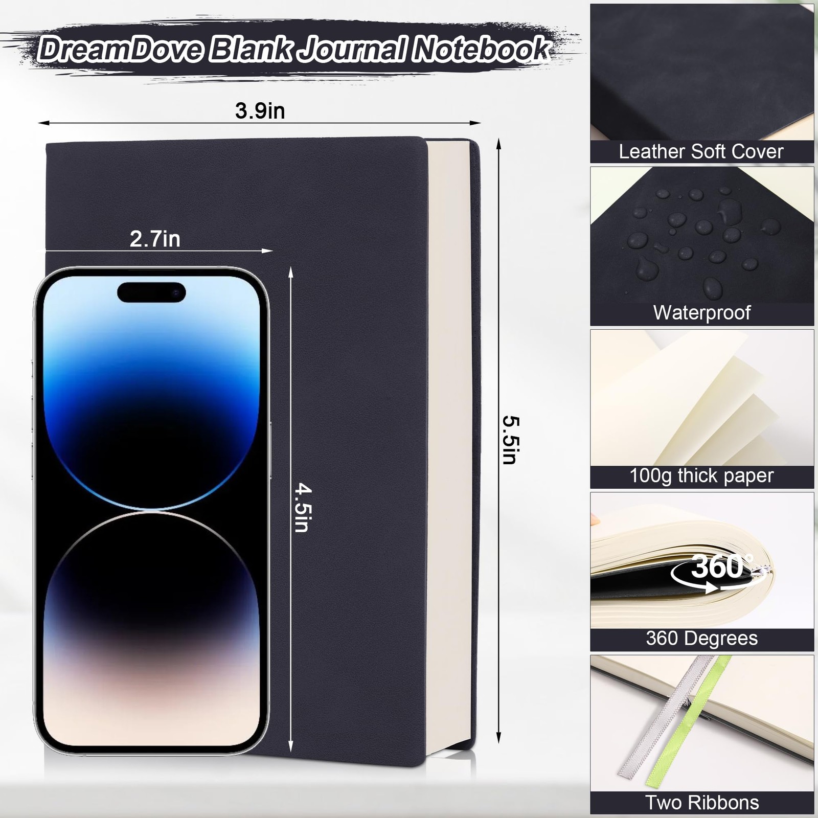 Thick Blank Journal Notebook 400 Pages 3.9 × 5.5 No Lines Soft Leather Pocket