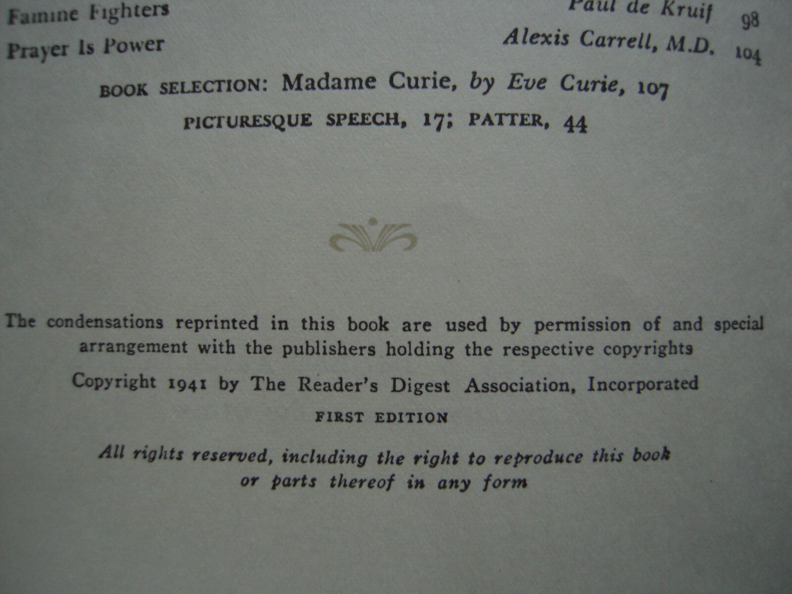 VTG 1941 THE READER’S DIGEST 20TH ANNIVERSARY ANTHOLOGY FIRST EDITION 123 PAGES