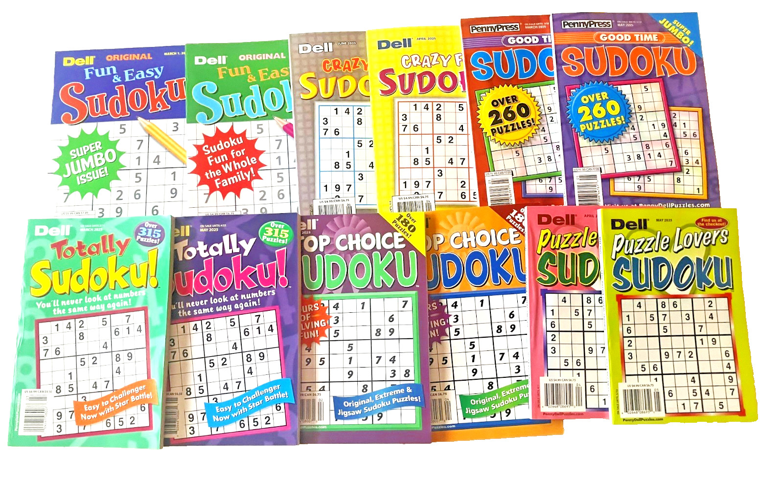 Lot 12 SUDOKU Fun Easy, Crazy For, Good Time, Totally, Top Choice Puzzle Books