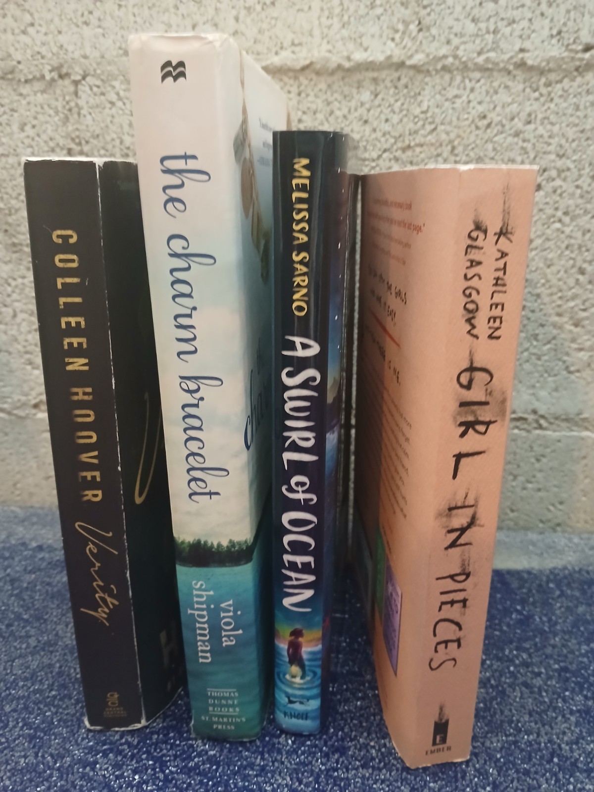 Assorted Books, Colleen Hoover, Kathleen Glasgow, Melissa Sarno, Viola Shipman.