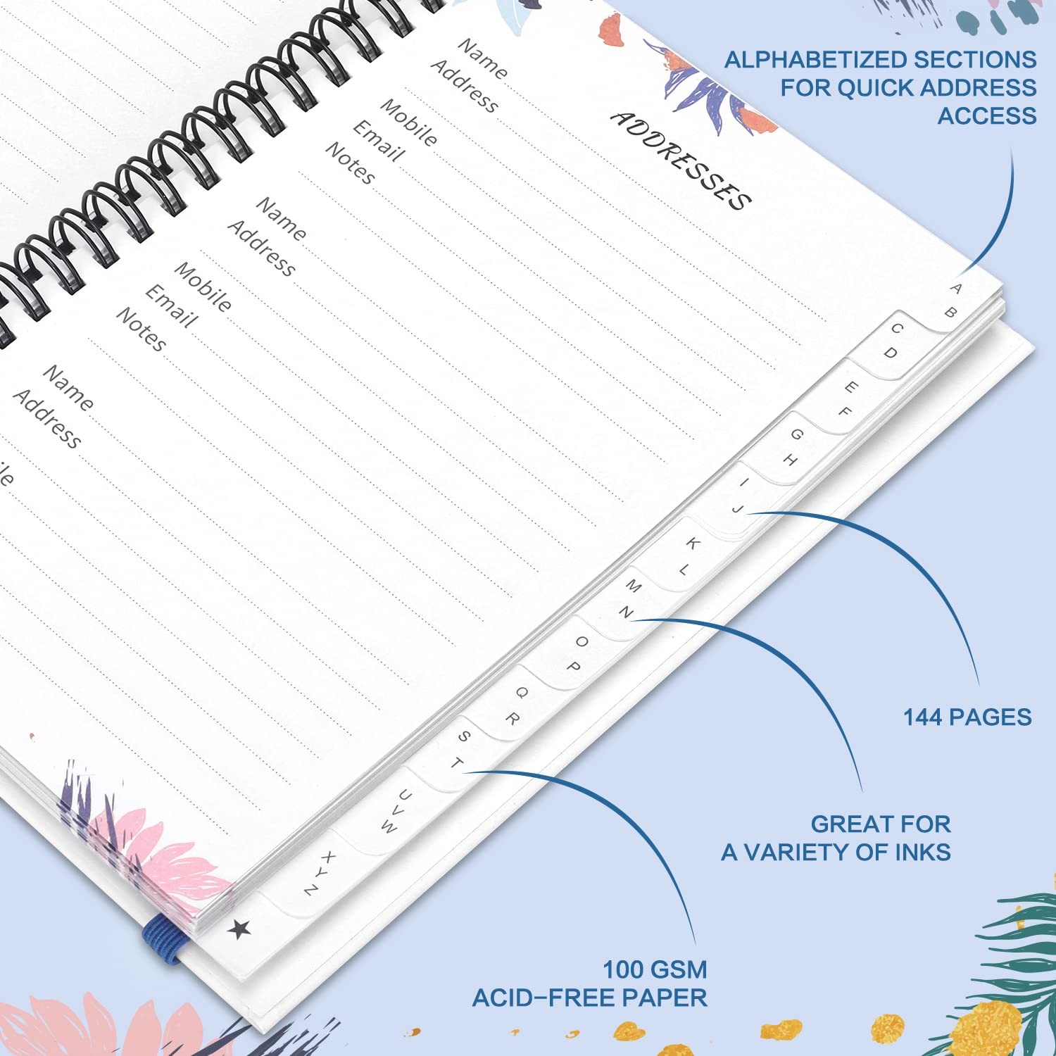 JUBTIC Address and Password Book with Alphabetical Tabs Hardcover Spiral Boun…