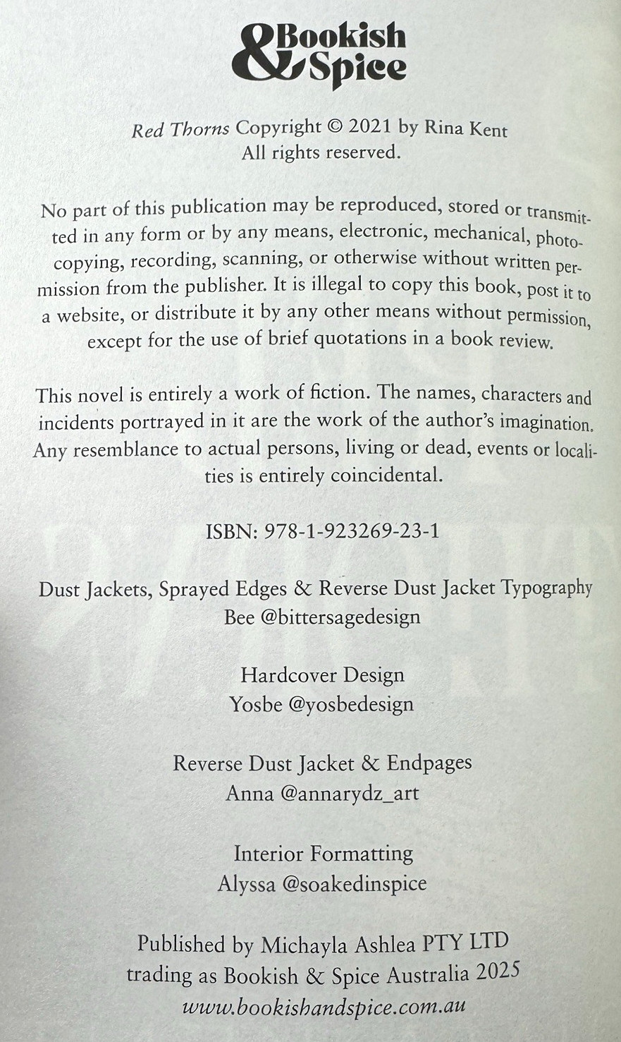 Rina Kent Thorns Duet Bookish & Spice Special Edition Hardcover Set Red & Black