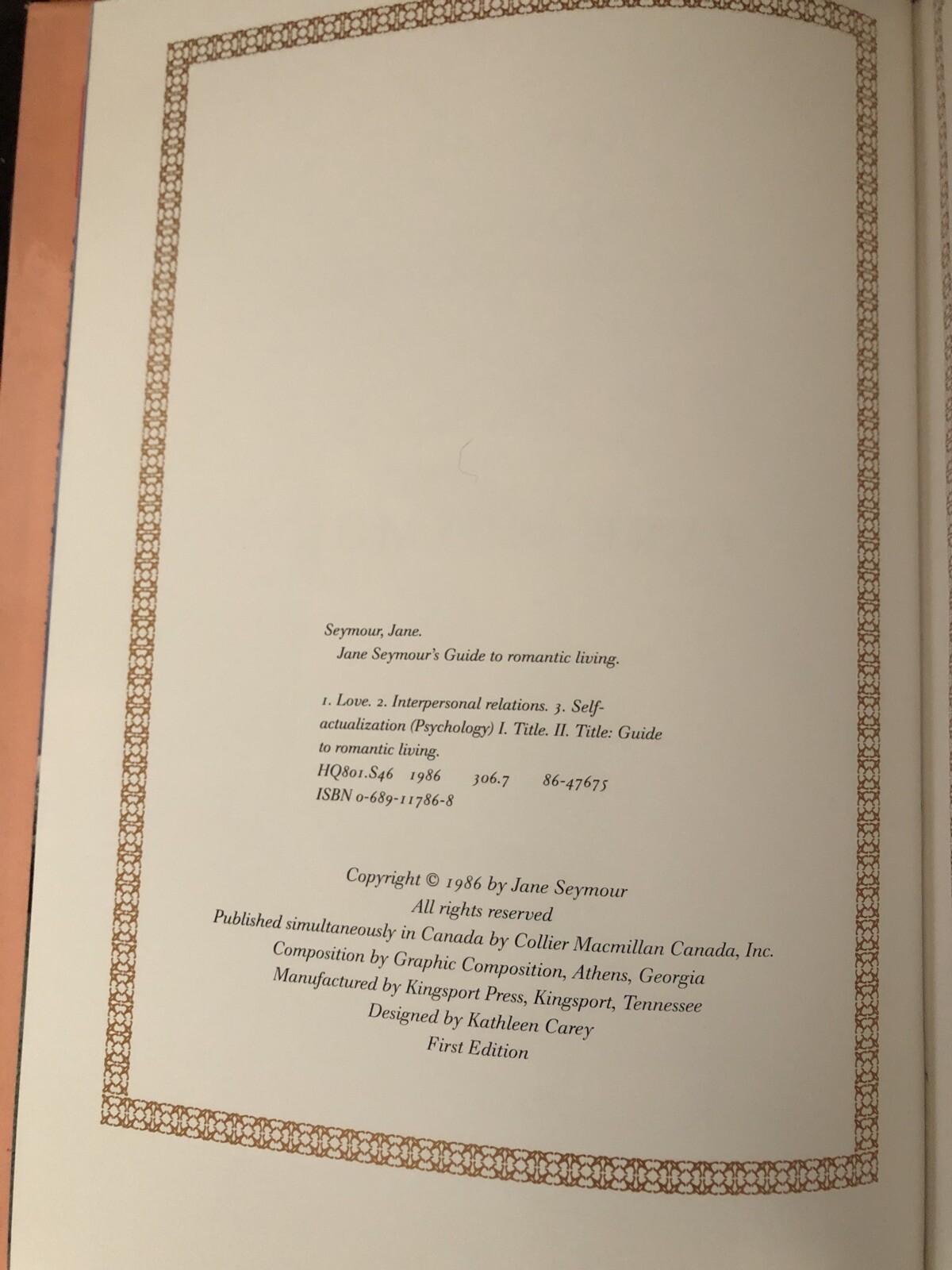 Jane Seymour’s Guide to Romantic Living 1st Edition 1986