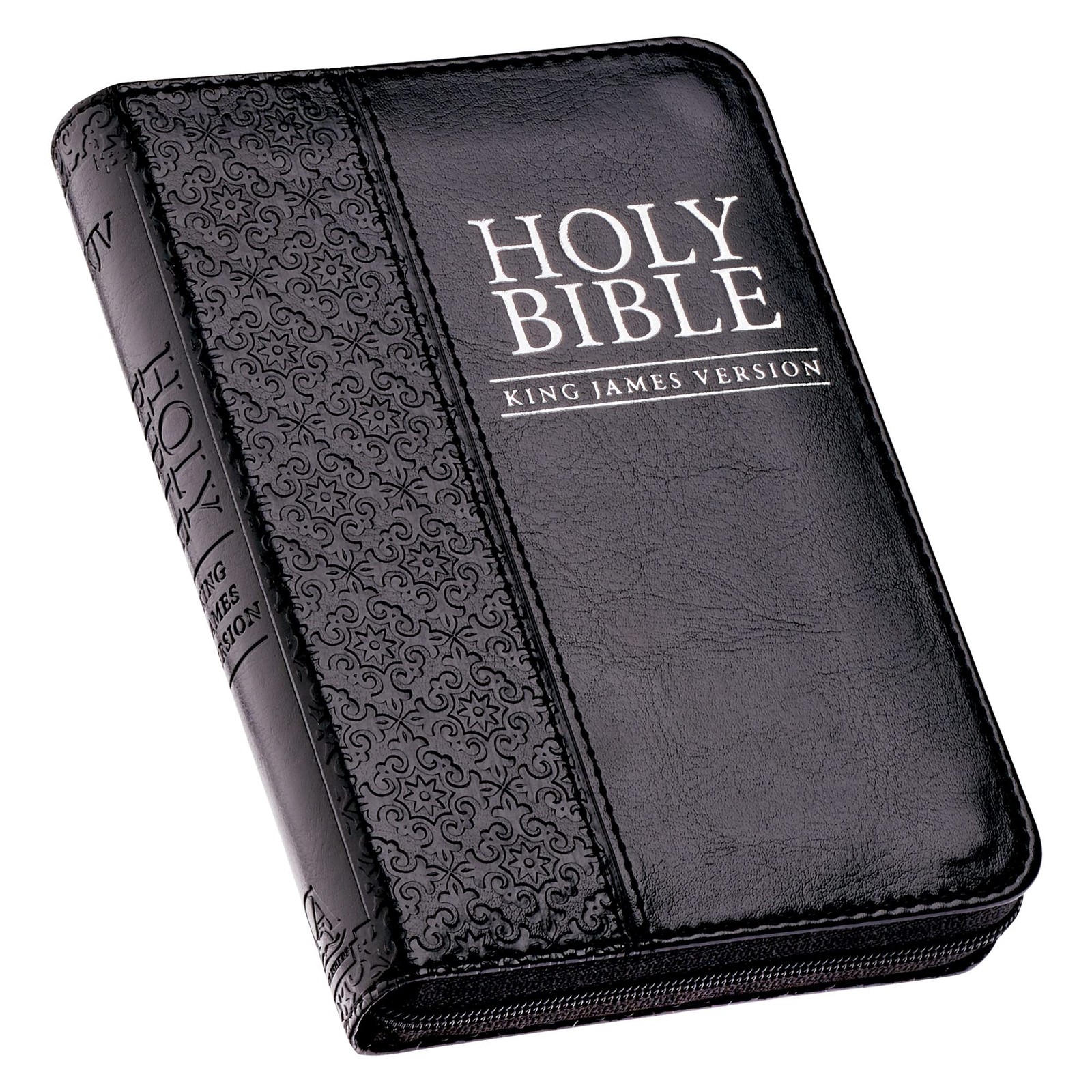 KJV Holy Bible, Mini Pocket Bible – Zippered Black Faux – Imitation Leather