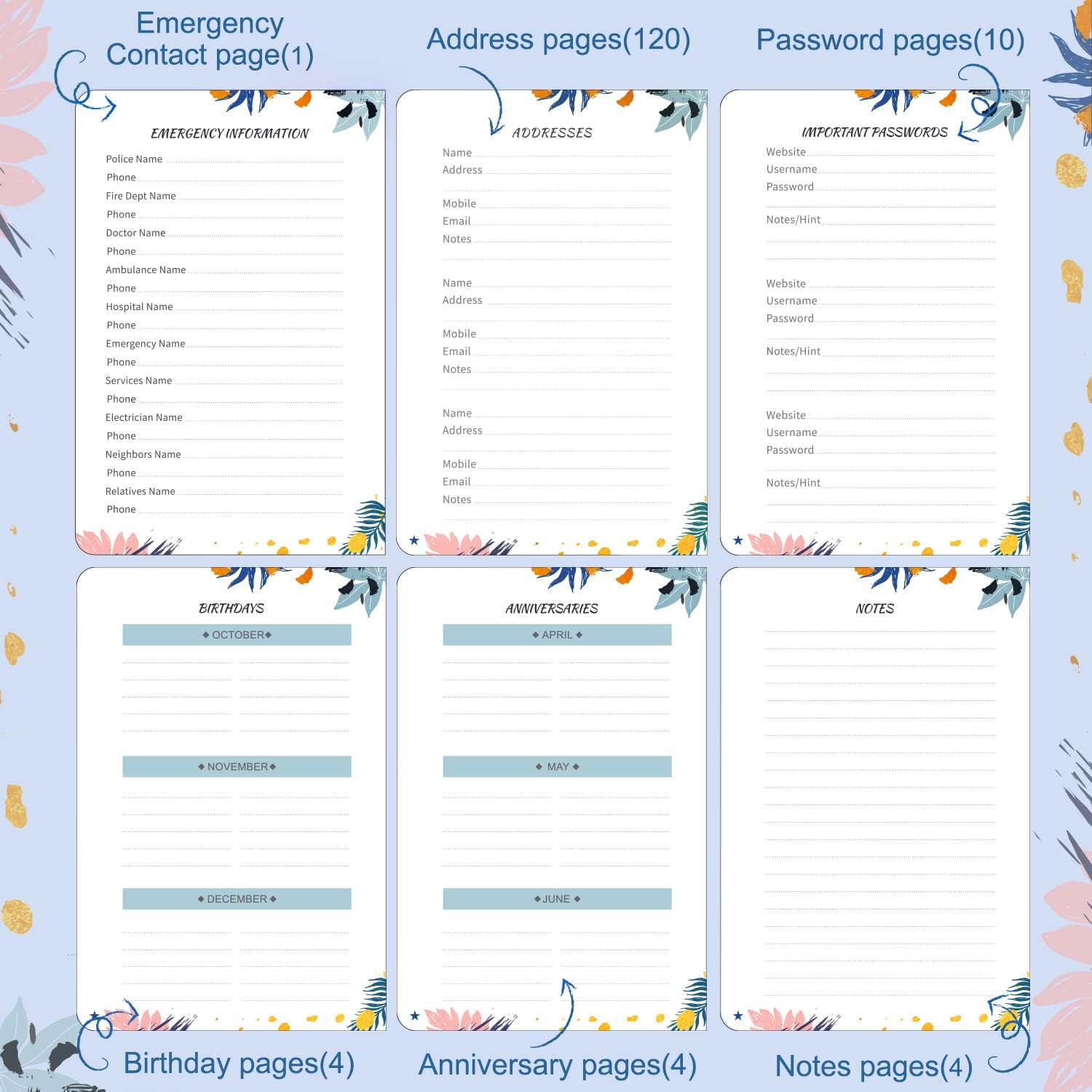 JUBTIC Address and Password Book with Alphabetical Tabs Hardcover Spiral Boun…