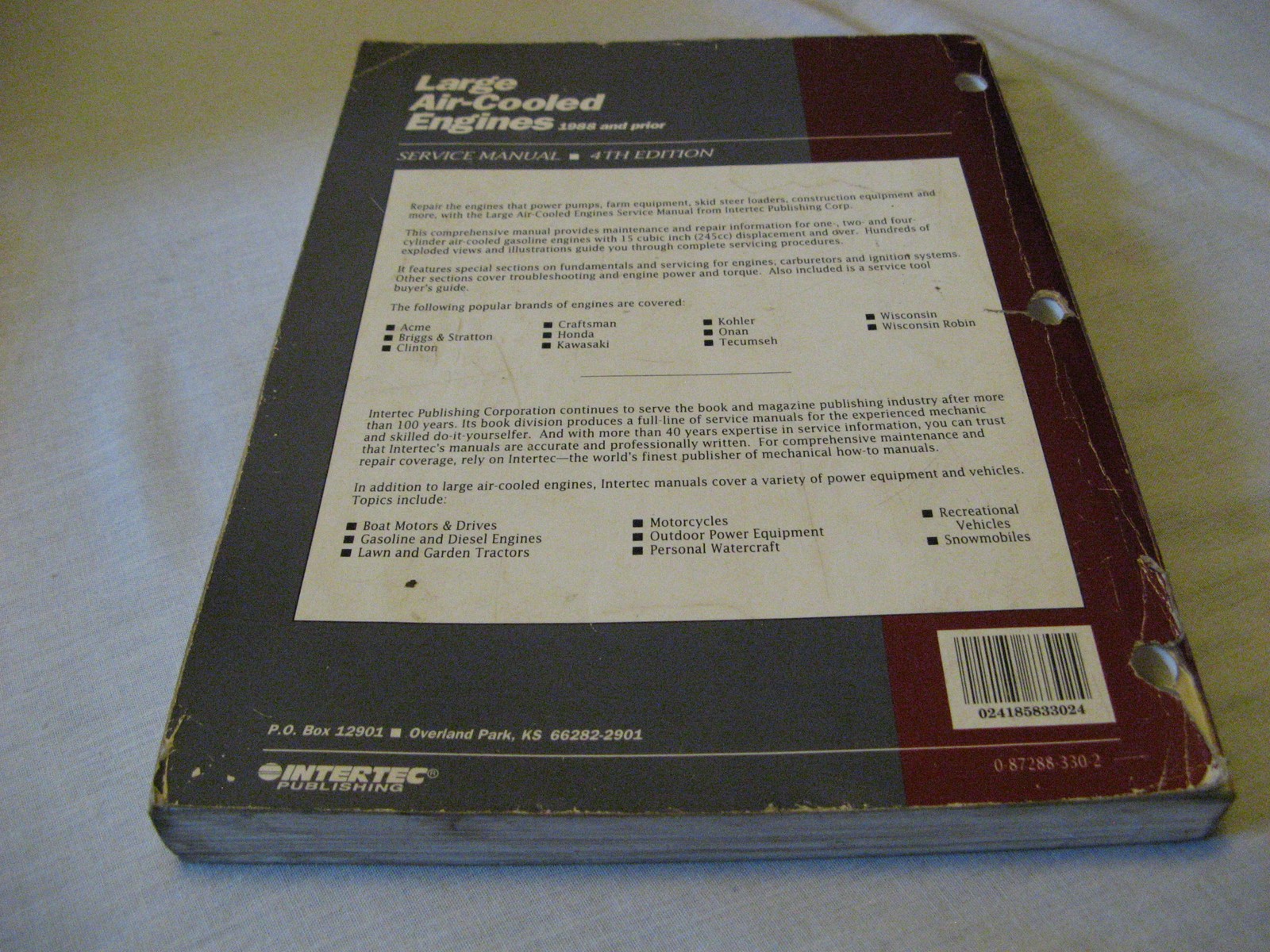 Intertec Large Cooled Engines 1988 & Prior Service Manual Book Guide