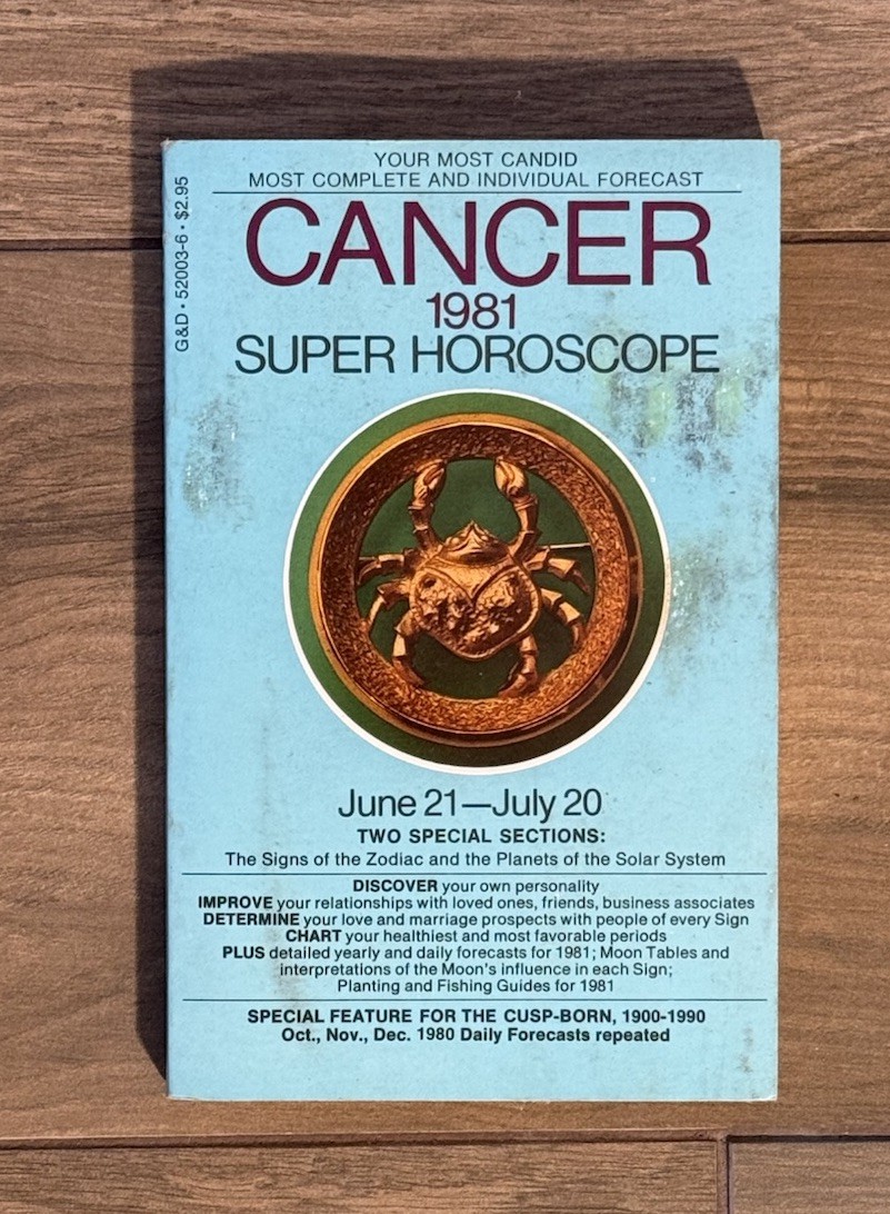 Vintage 1981 Horoscope Book CANCER Astrological Paperback Ads 245 Pages Intact