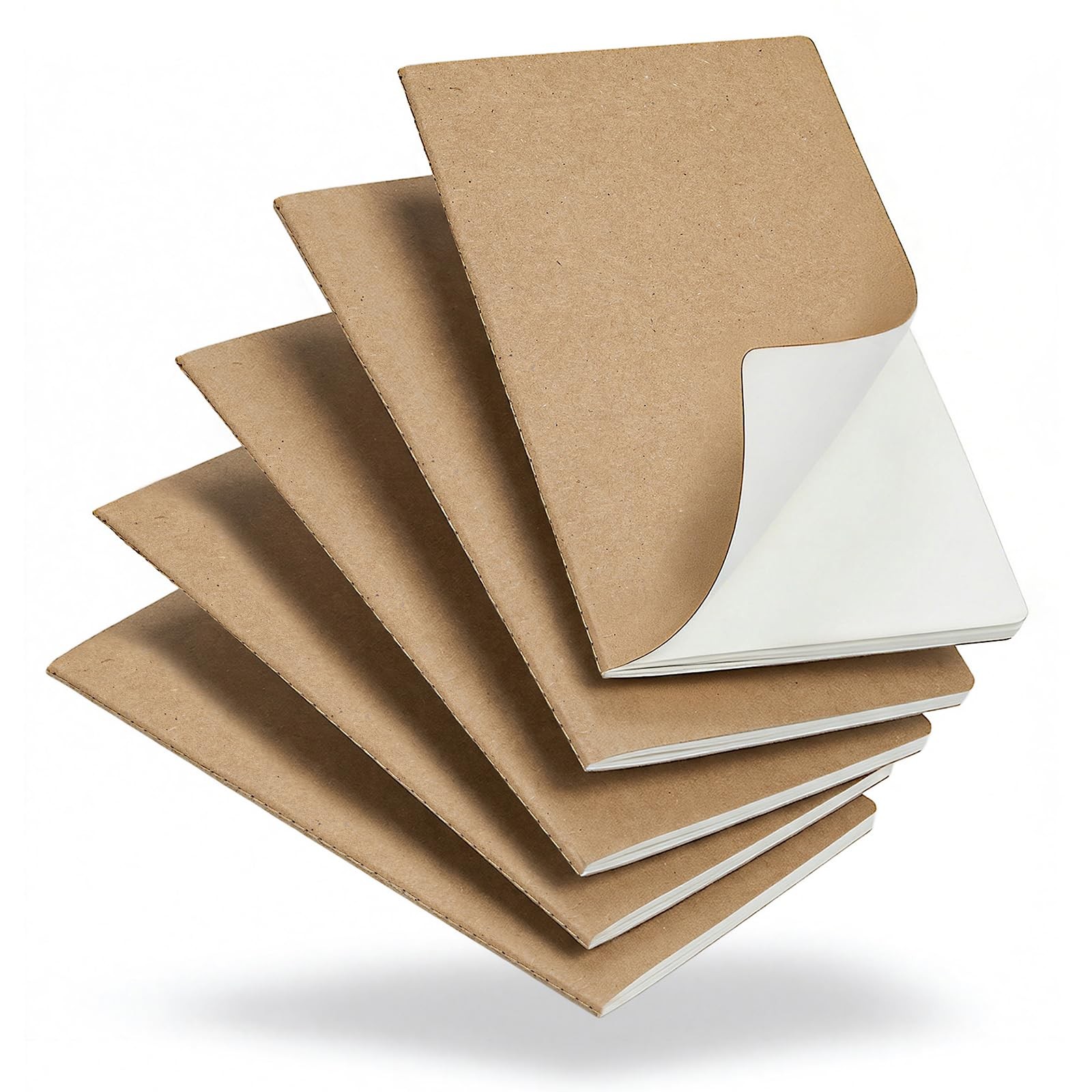 5 Pack Kraft A5 Notebooks Blank Journals 60 Pages Smooth Writing Softcover
