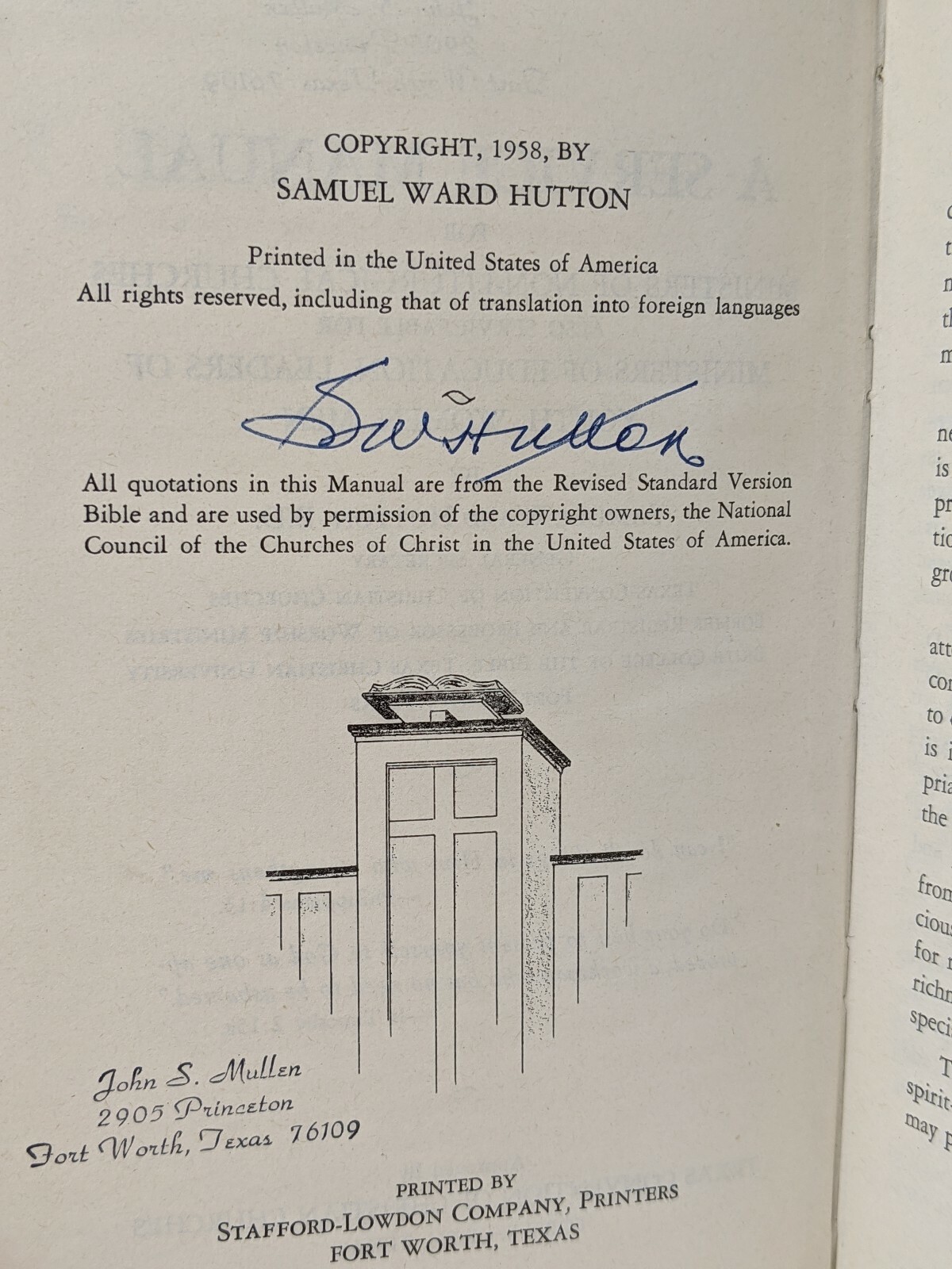 Signed First Edition, A Service Manual: by Samuel Ward Hutton, 1958