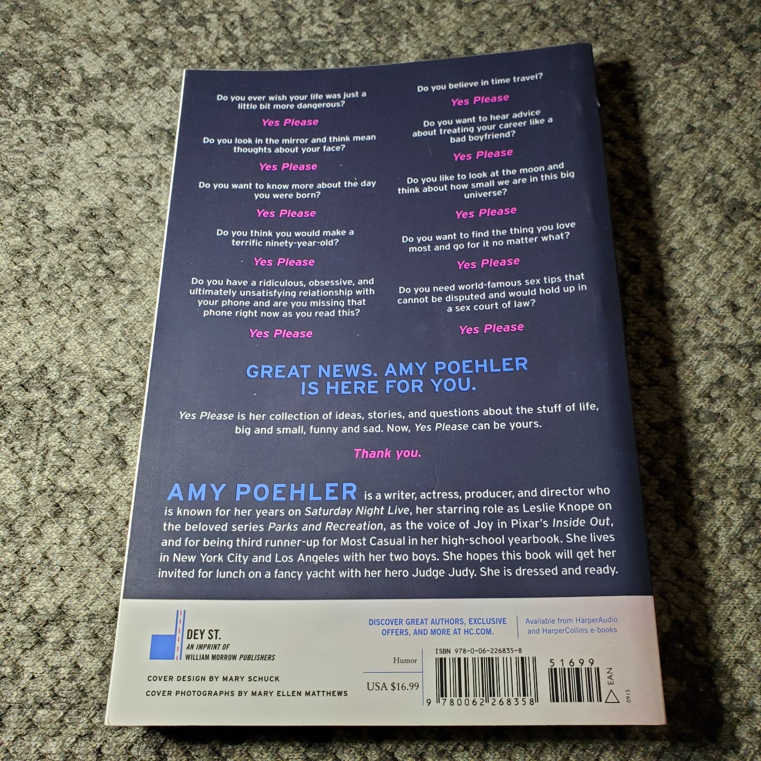 Yes Please Amy Poehler 2015 Trade Paperback Humor Comedy Dey St. Publisher