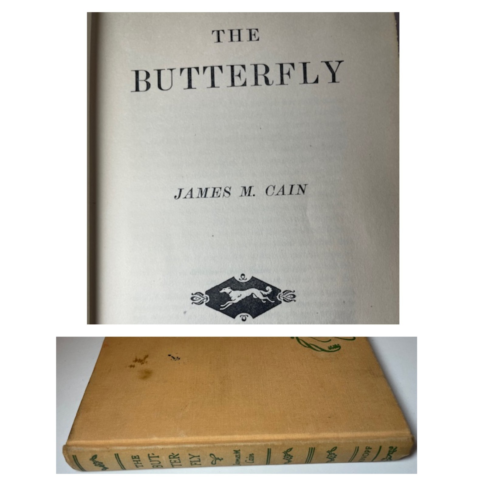 Vintage 1947 The Butterfly James M Cain HC 1st Edition Alfred A Knopf Borzoi