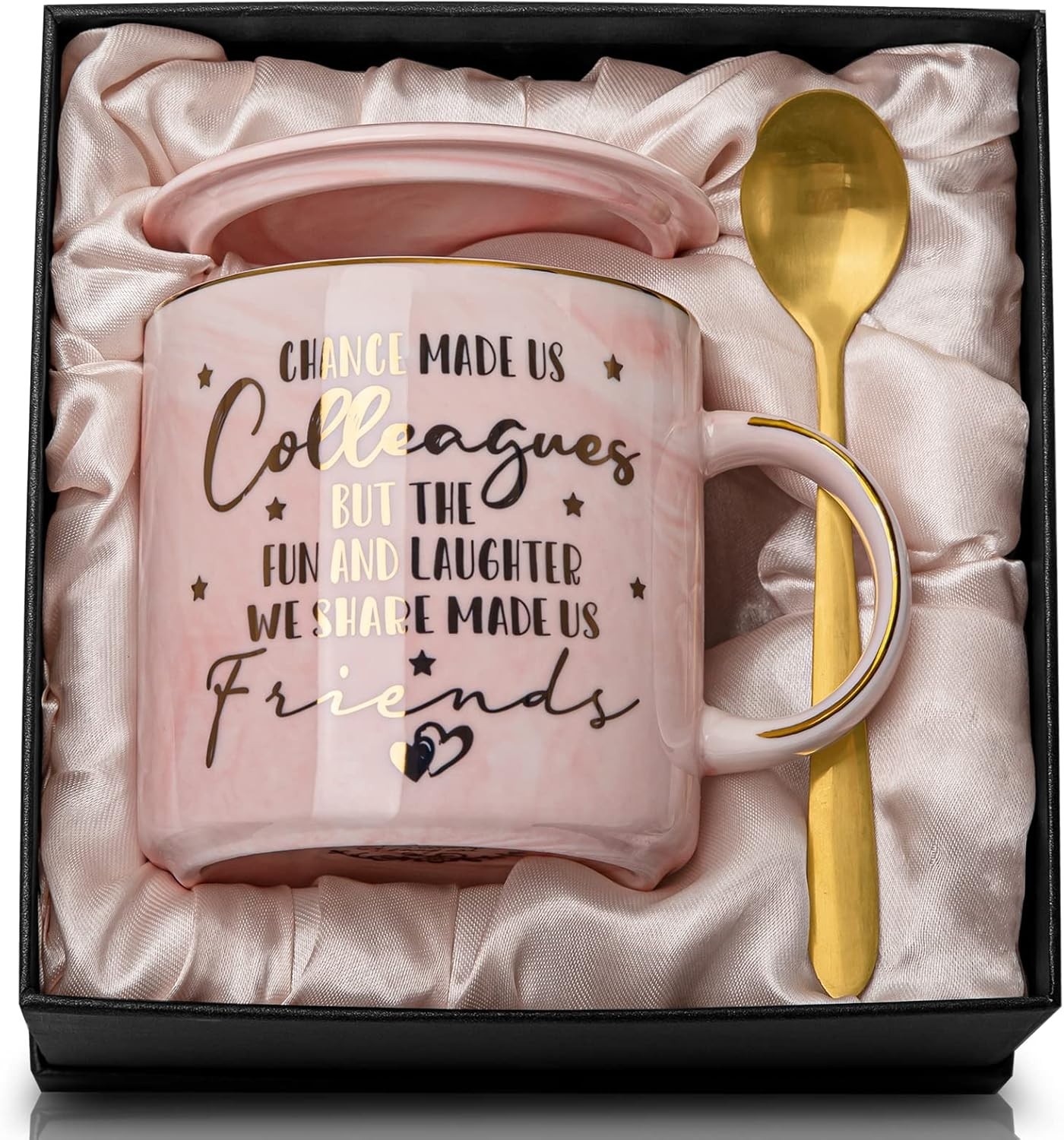 Charming 14oz Marble Mug with Gold Spoon – Ideal Farewell Gift for Friends