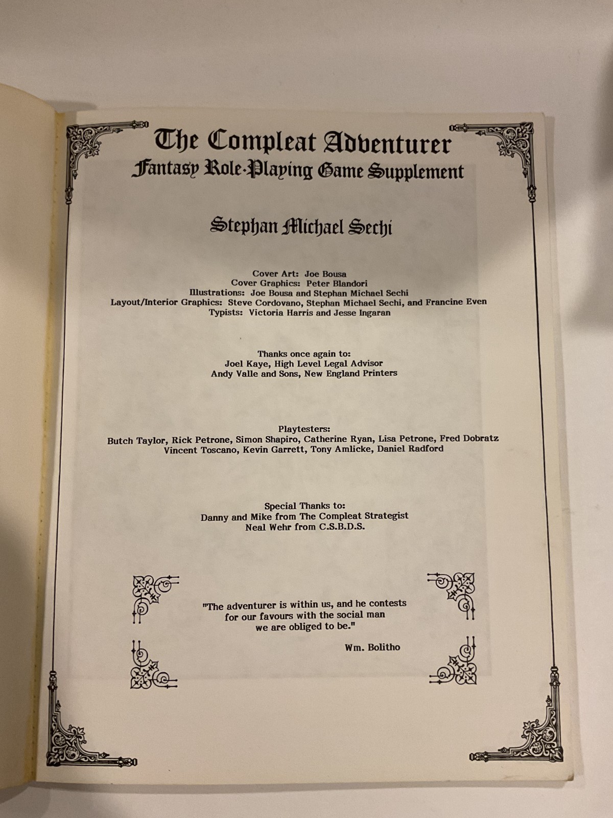 The Compleat Adventurer Games Fantasy RPG Supplement Sechi 1983 Paperback