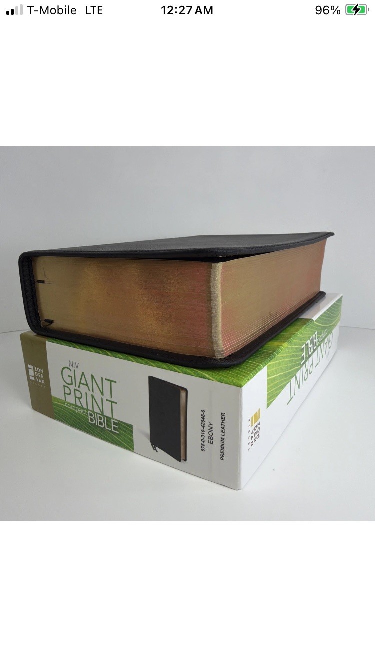 NIV, Giant Print Compact Bible, Giant Print, Premium Leather, Black – Excellent