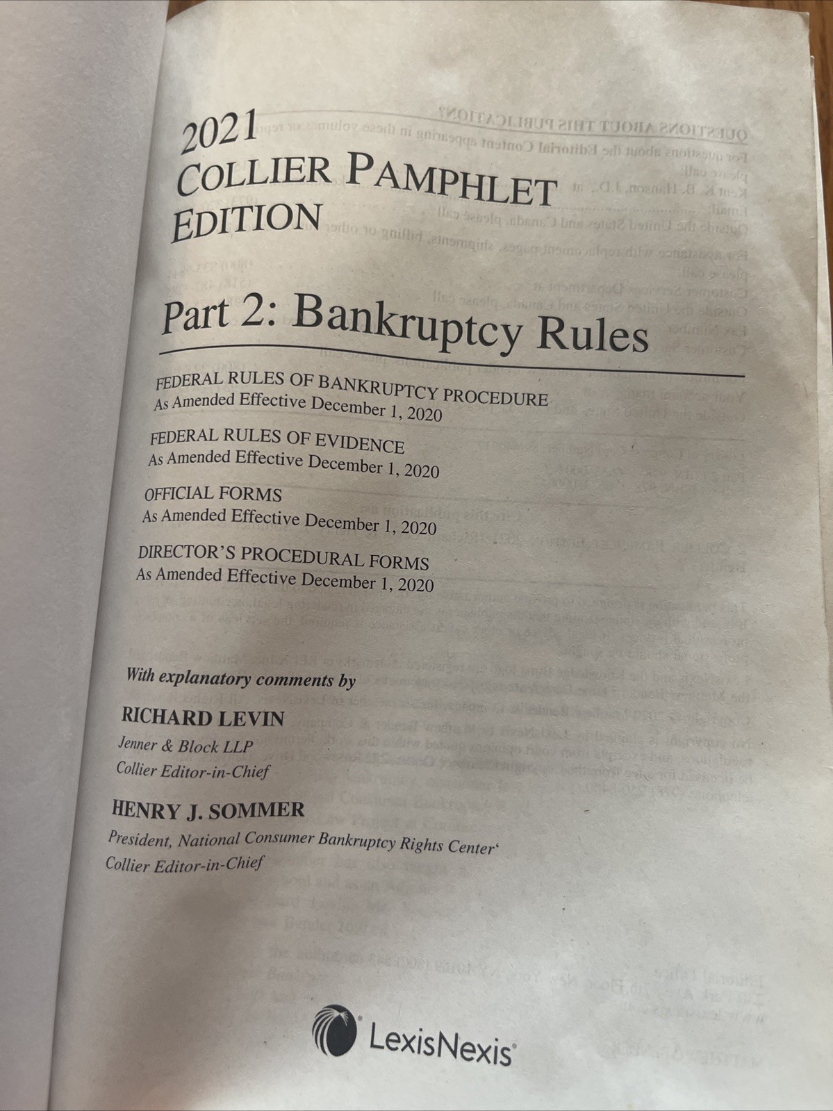 Collier Pamphlet Edition Part 2 (Bankruptcy Rules) 2021 Edition