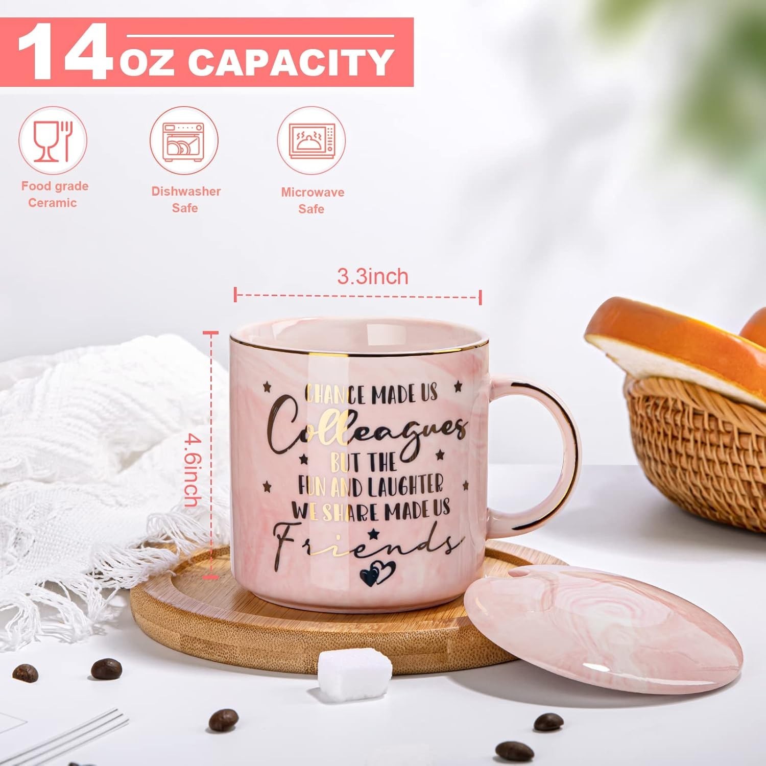 Charming 14oz Marble Mug with Gold Spoon – Ideal Farewell Gift for Friends