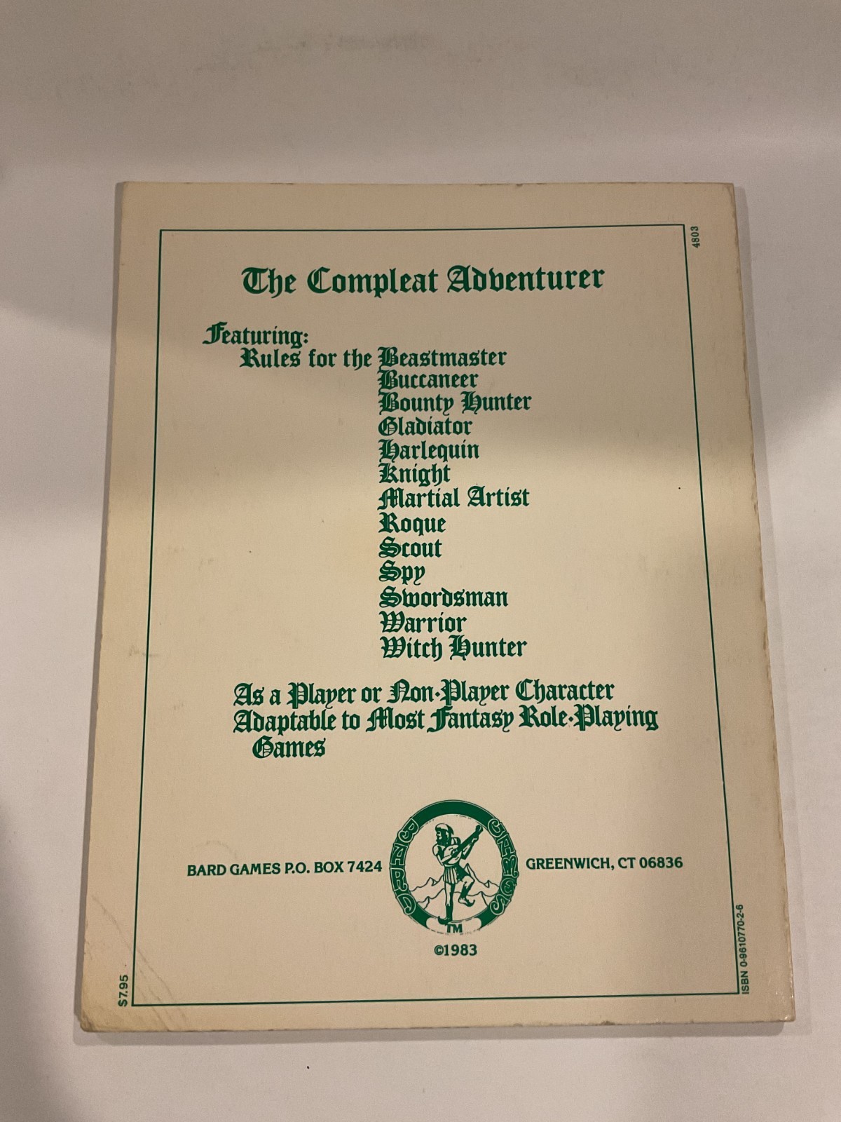 The Compleat Adventurer Games Fantasy RPG Supplement Sechi 1983 Paperback